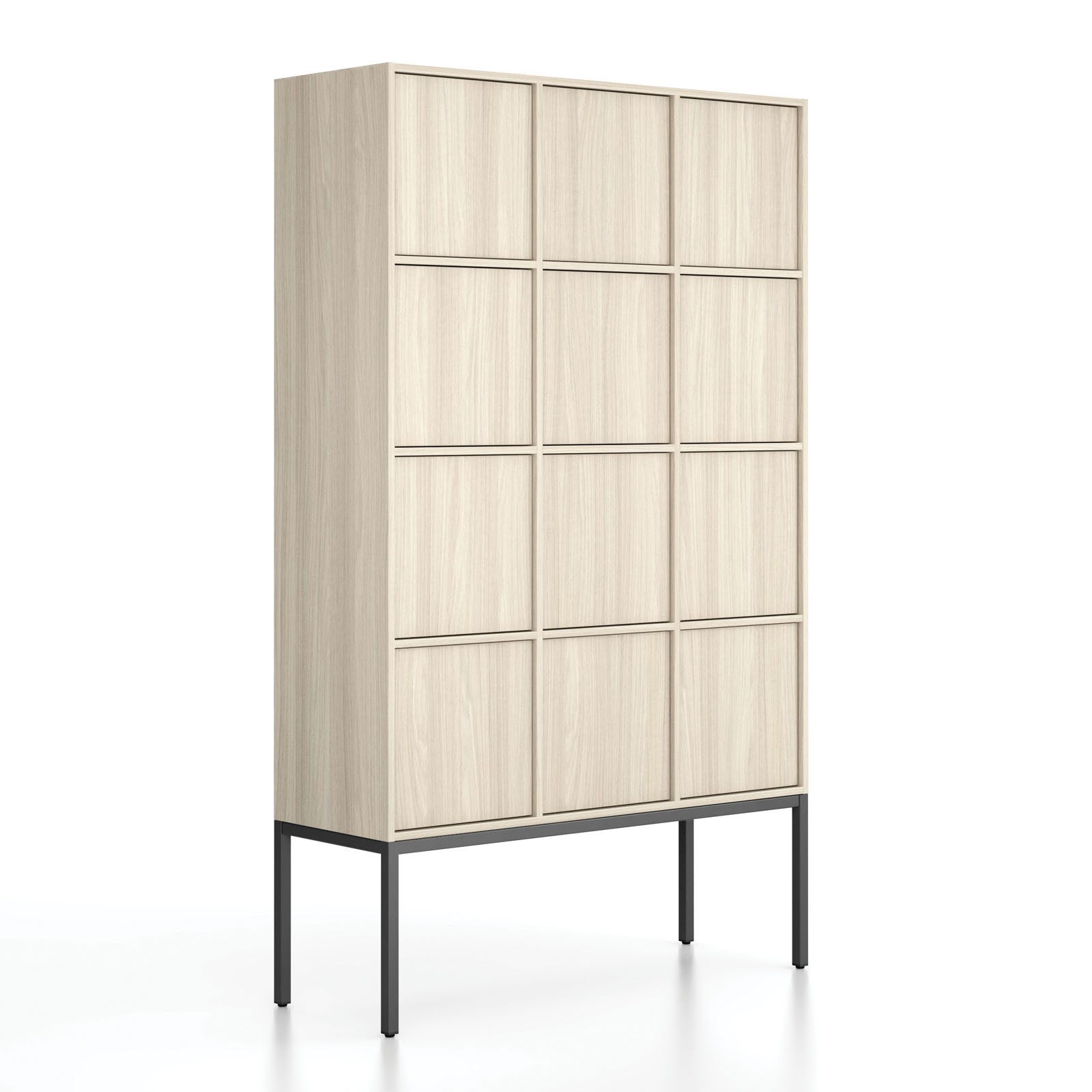 Fotografia produktu: Kancelárska skriňa FRAME, čierna podnož, 12x dvere, 1299 x 450 x 2185 mm, PUSH-lock, dub prírodný