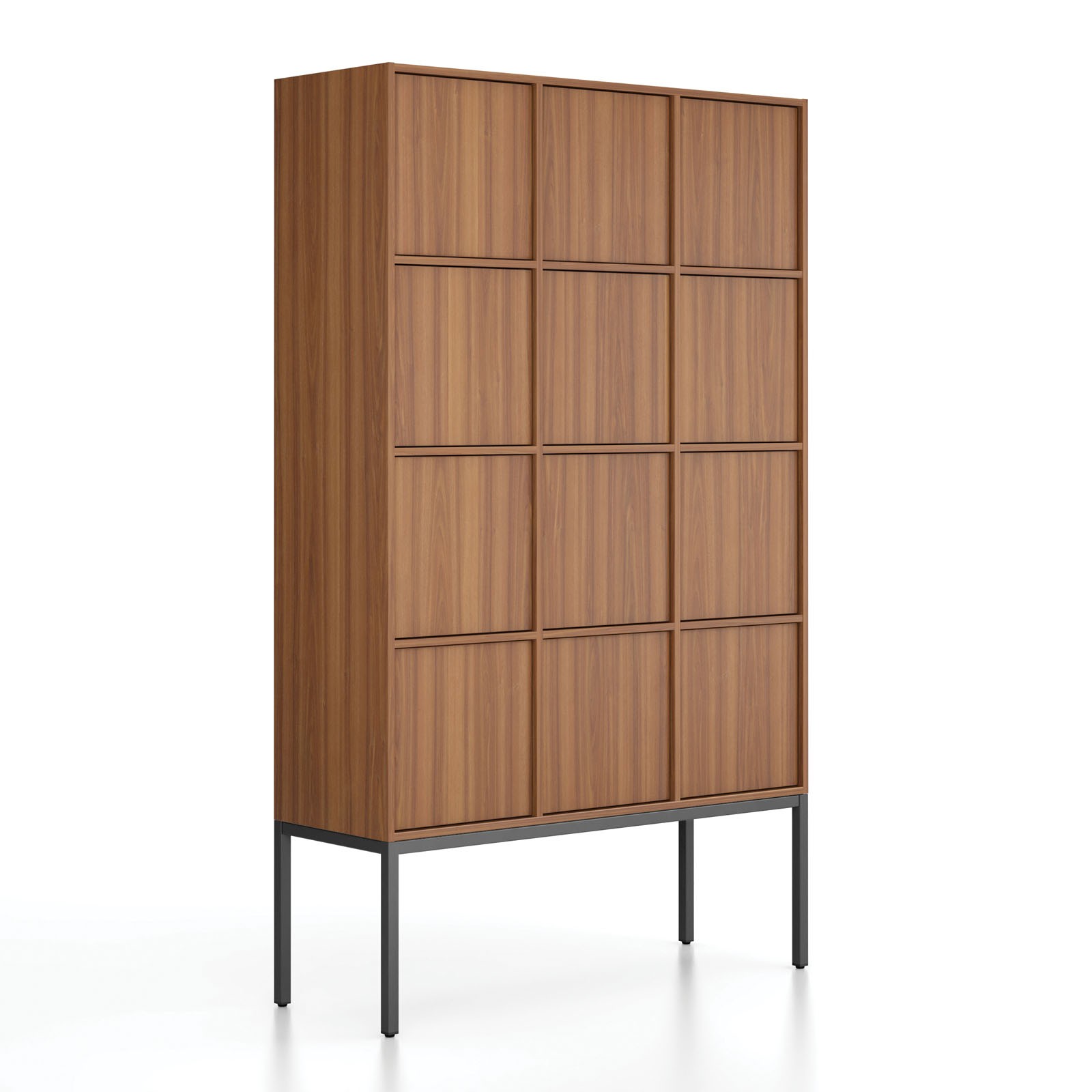 Fotografia produktu: Kancelárska skriňa FRAME, čierna podnož, 12x dvere, 1299 x 450 x 2185 mm, PUSH-lock, orech