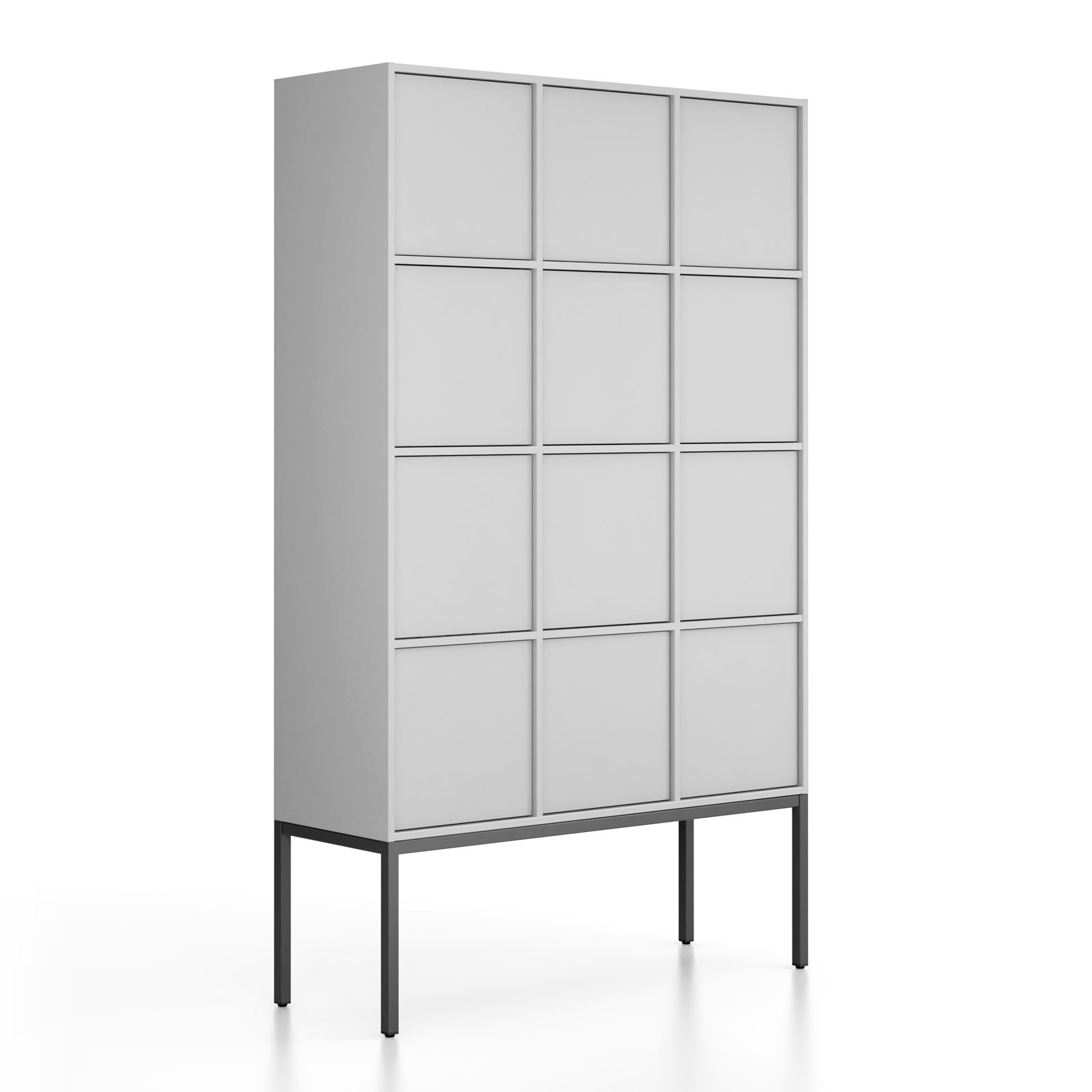 Fotografia produktu: Kancelárska skriňa FRAME, čierna podnož, 12x dvere, 1299 x 450 x 2185 mm, PUSH-lock, sivá