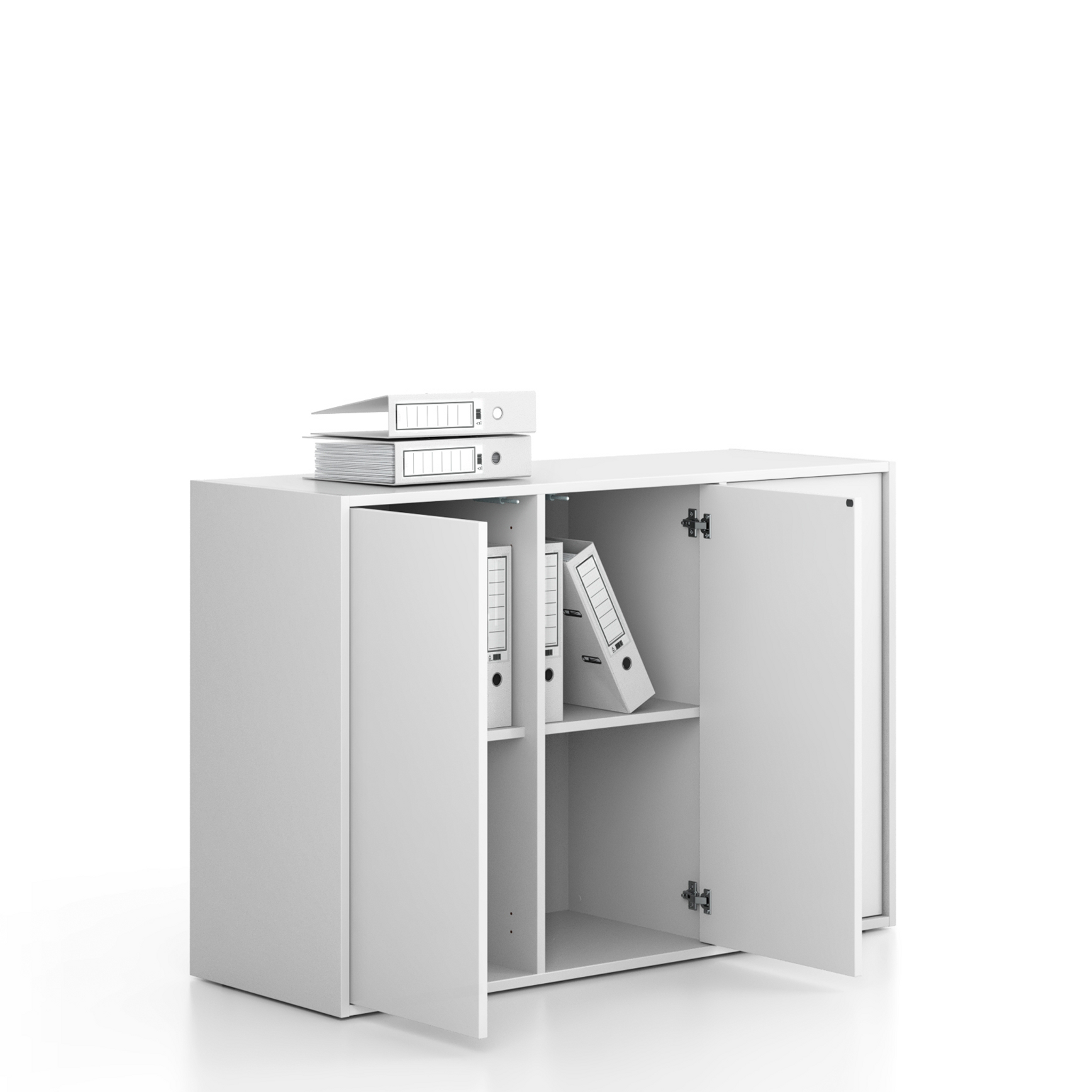 Kancelárska skriňa FRAME, nízka, 3 dvere, 1299 x 450 x 881 mm, PUSH-lock, biela