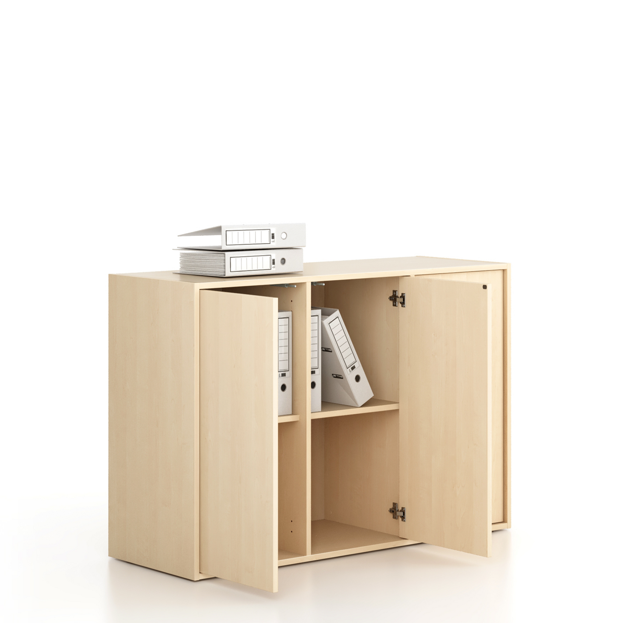 Kancelárska skriňa FRAME, nízka, 3 dvere, 1299 x 450 x 881 mm, PUSH-lock, breza