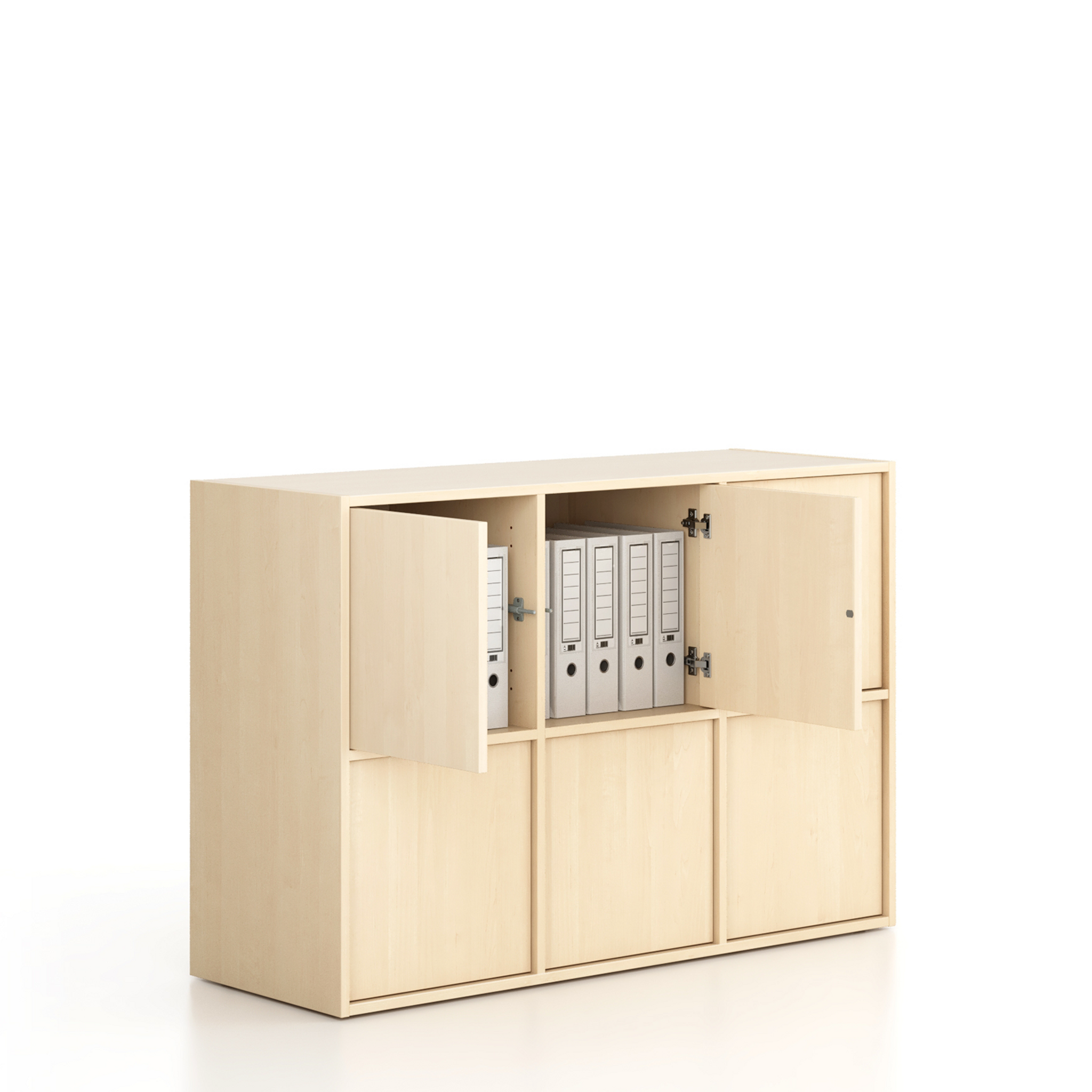 Kancelárska skriňa FRAME, nízka, 6x dvere, 1299 x 450 x 881 mm, PUSH-lock, breza