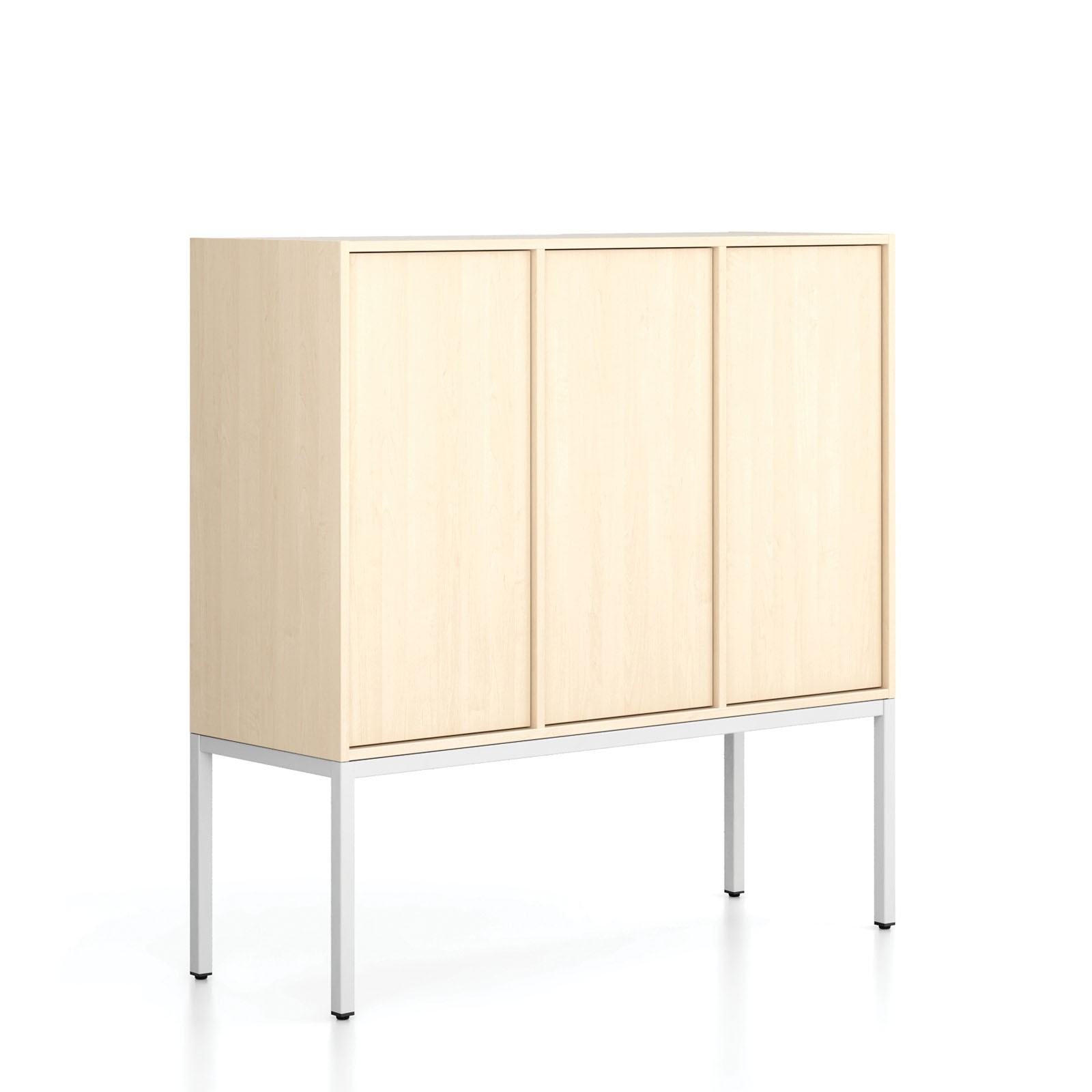 Fotografia produktu: Kancelárska skriňa FRAME, nízka, biela podnož, 3x dvere, 1299 x 450 x 1331 mm, PUSH-lock, breza