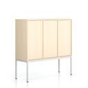Kancelárska skriňa FRAME, nízka, biela podnož, 3x dvere, 1299 x 450 x 1331 mm, PUSH-lock, breza