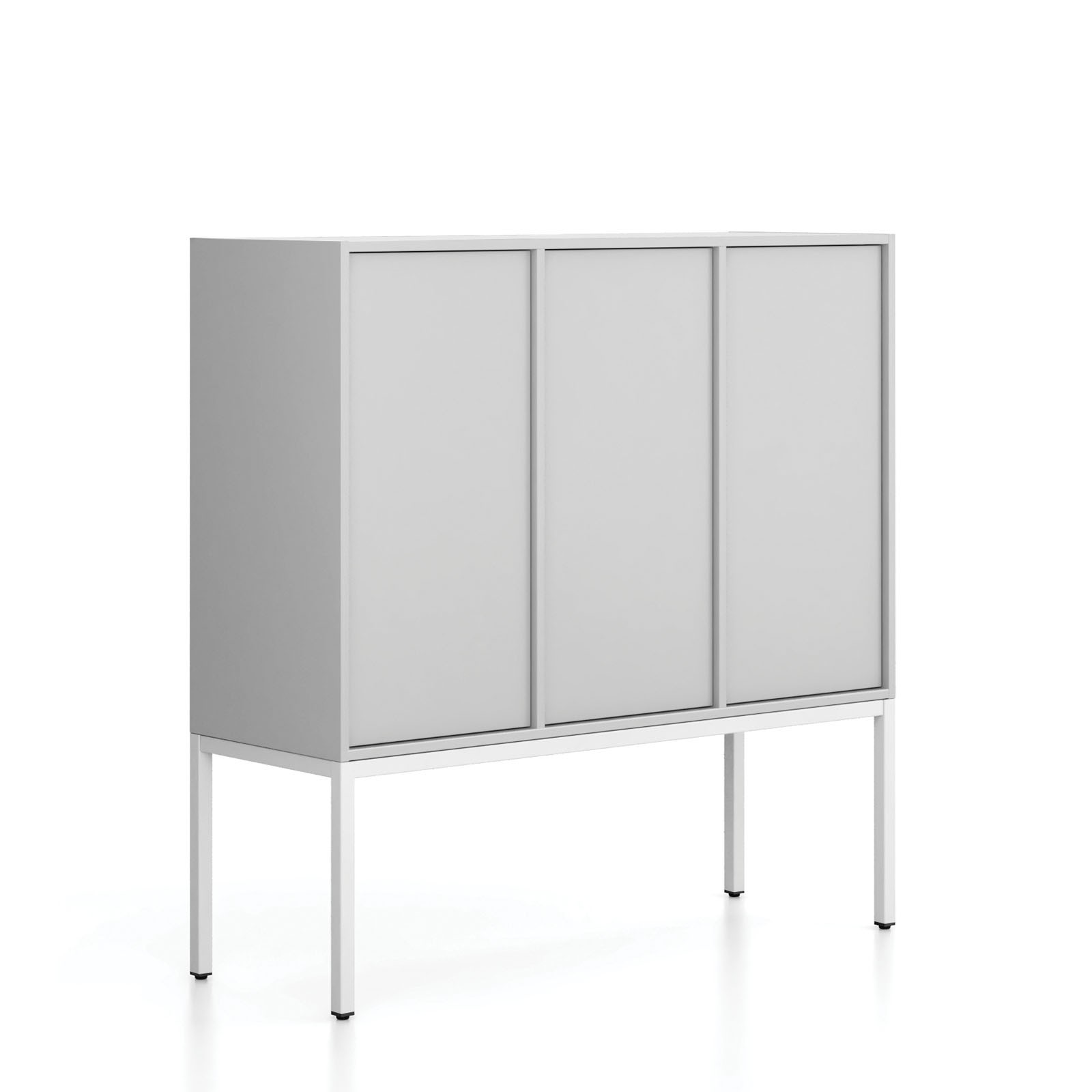 Fotografia produktu: Kancelárska skriňa FRAME, nízka, biela podnož, 3x dvere, 1299 x 450 x 1331 mm, PUSH-lock, sivá