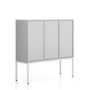 Kancelárska skriňa FRAME, nízka, biela podnož, 3x dvere, 1299 x 450 x 1331 mm, PUSH-lock, sivá