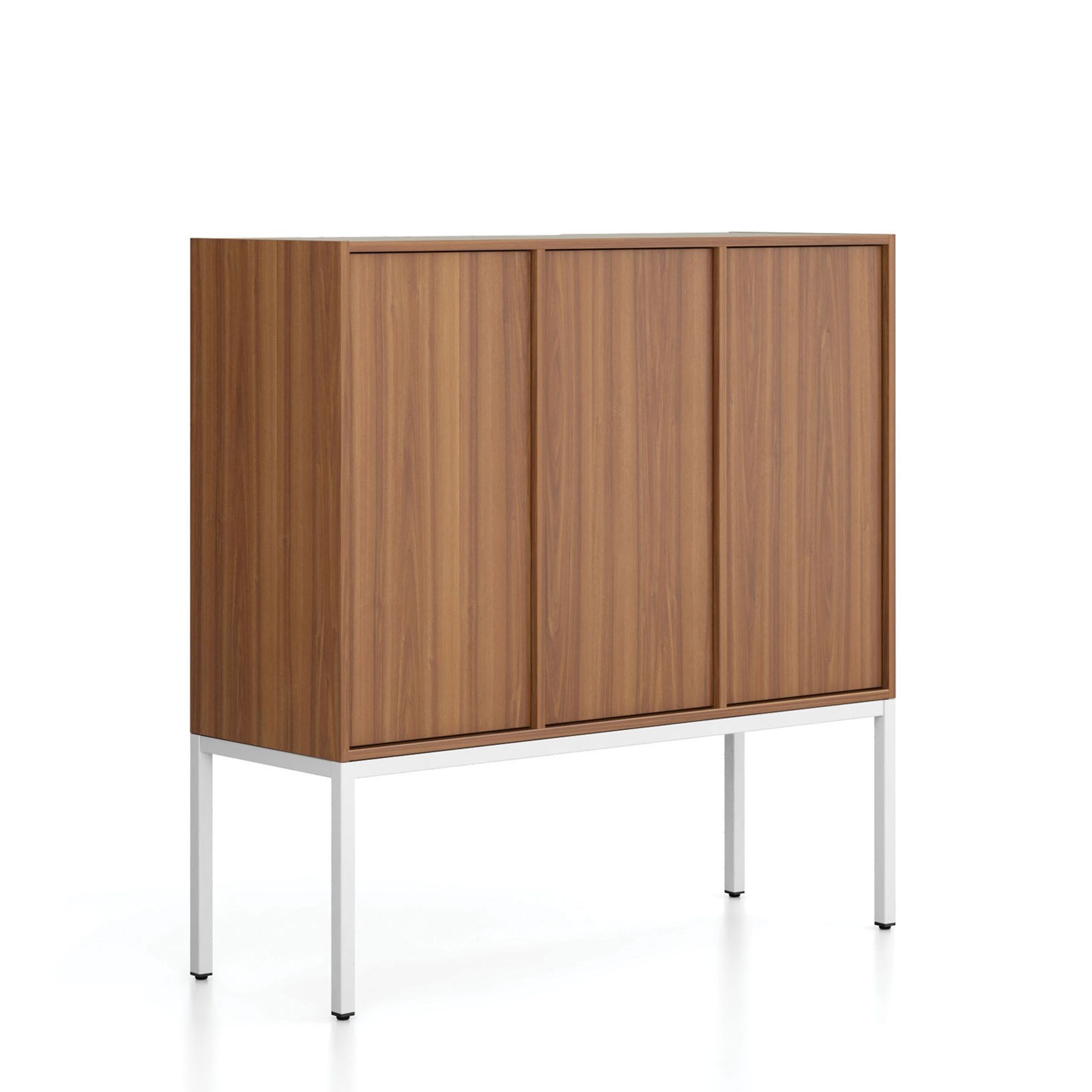 Kancelárska skriňa FRAME, nízka, biela podnož, 3x dvere, 1299 x 450 x 1331 mm, zámok PUSH-lock, orech