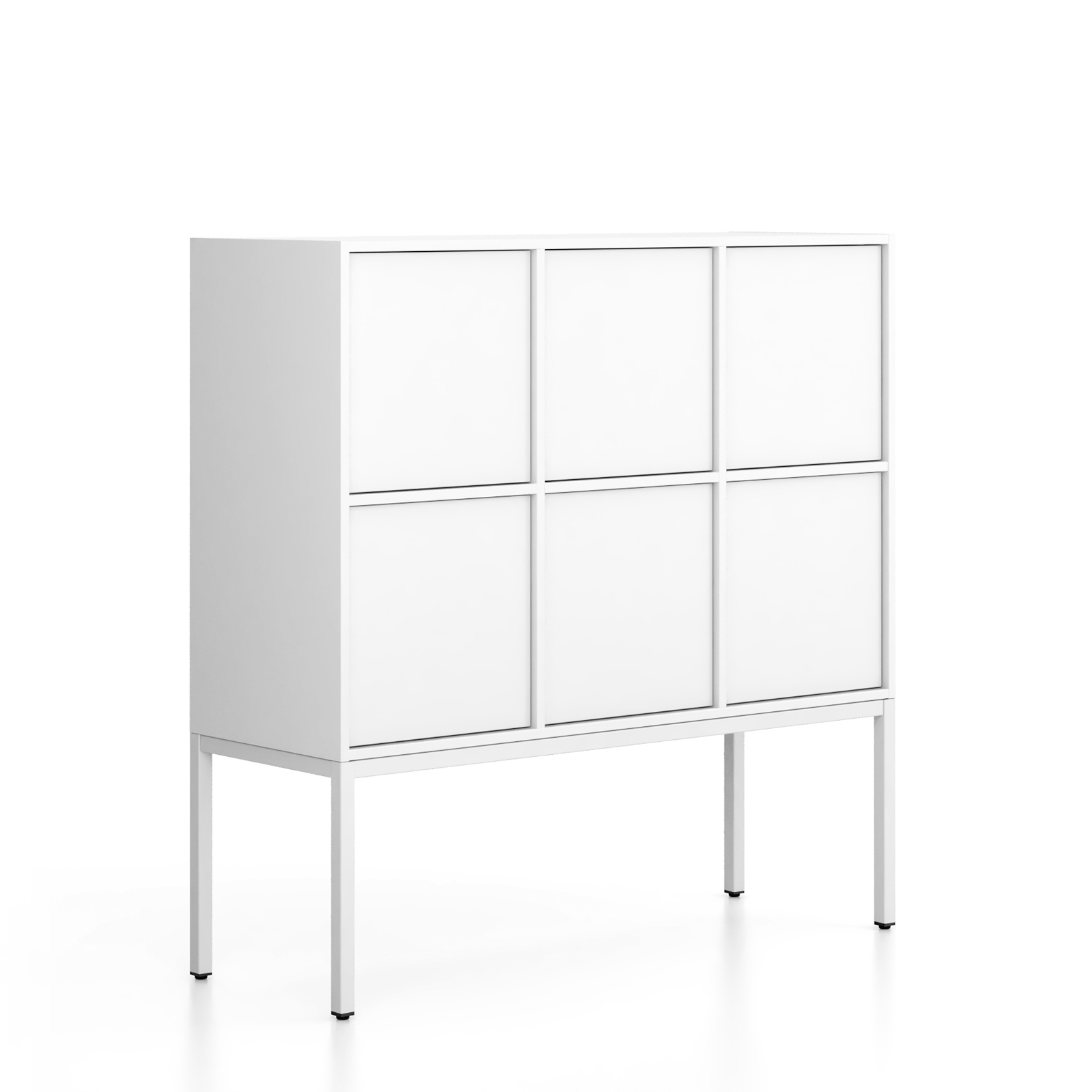 Fotografia produktu: Kancelárska skriňa FRAME, nízka, biela podnož, 6x dvere, 1299 x 450 x 1331 mm, PUSH-lock, biela