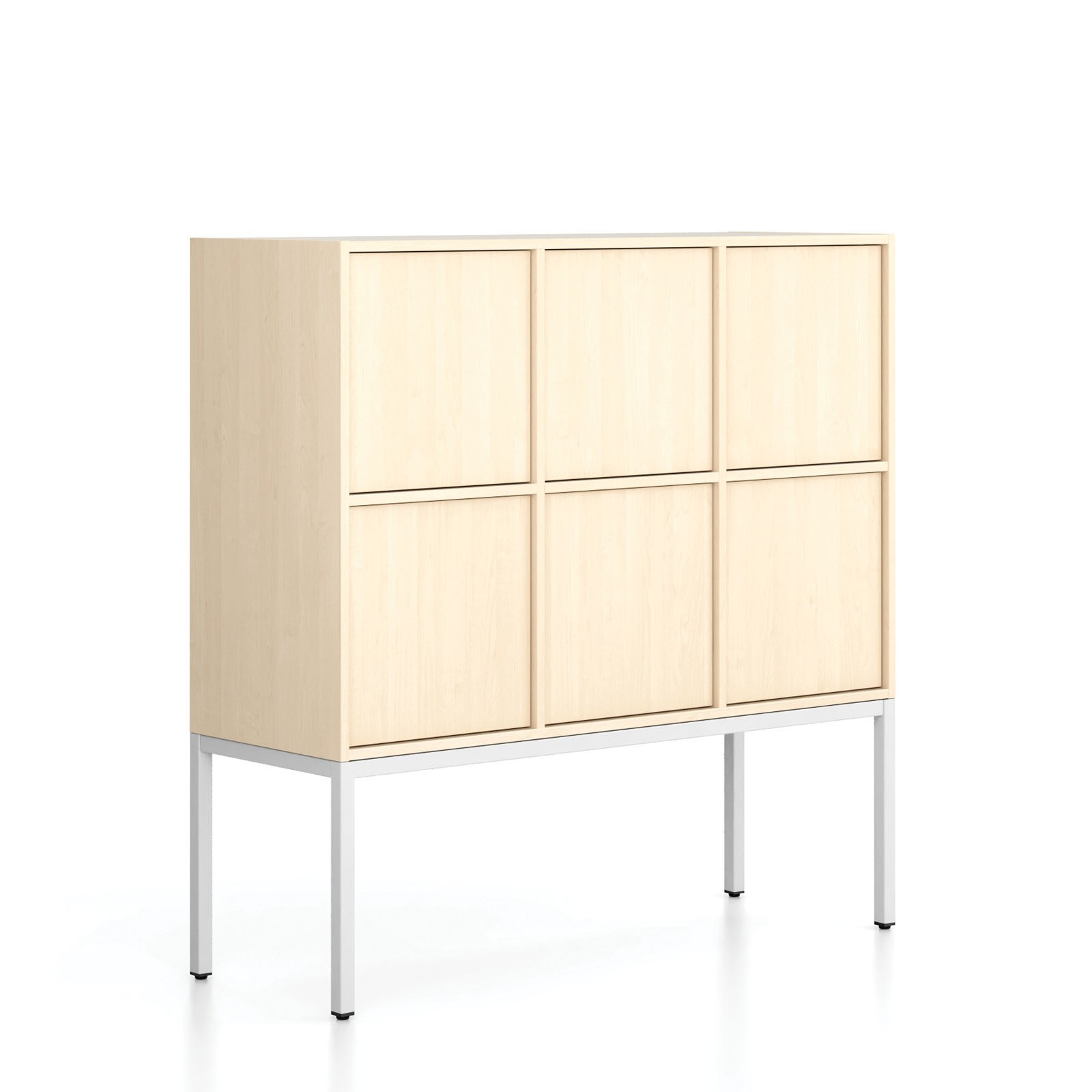 Fotografia produktu: Kancelárska skriňa FRAME, nízka, biela podnož, 6x dvere, 1299 x 450 x 1331 mm, PUSH-lock, breza