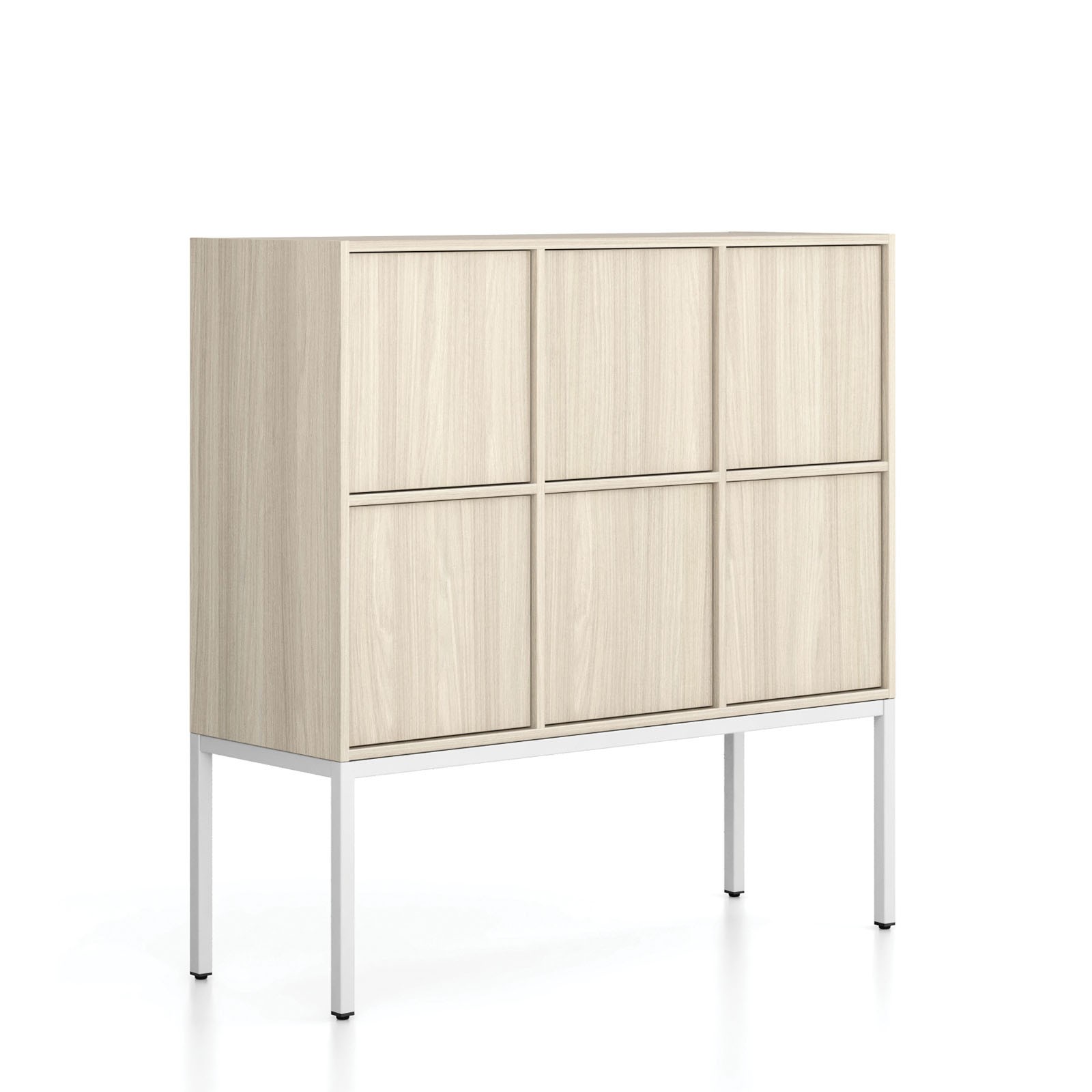 Fotografia produktu: Kancelárska skriňa FRAME, nízka, biela podnož, 6x dvere, 1299 x 450 x 1331 mm, PUSH-lock, dub prírodný