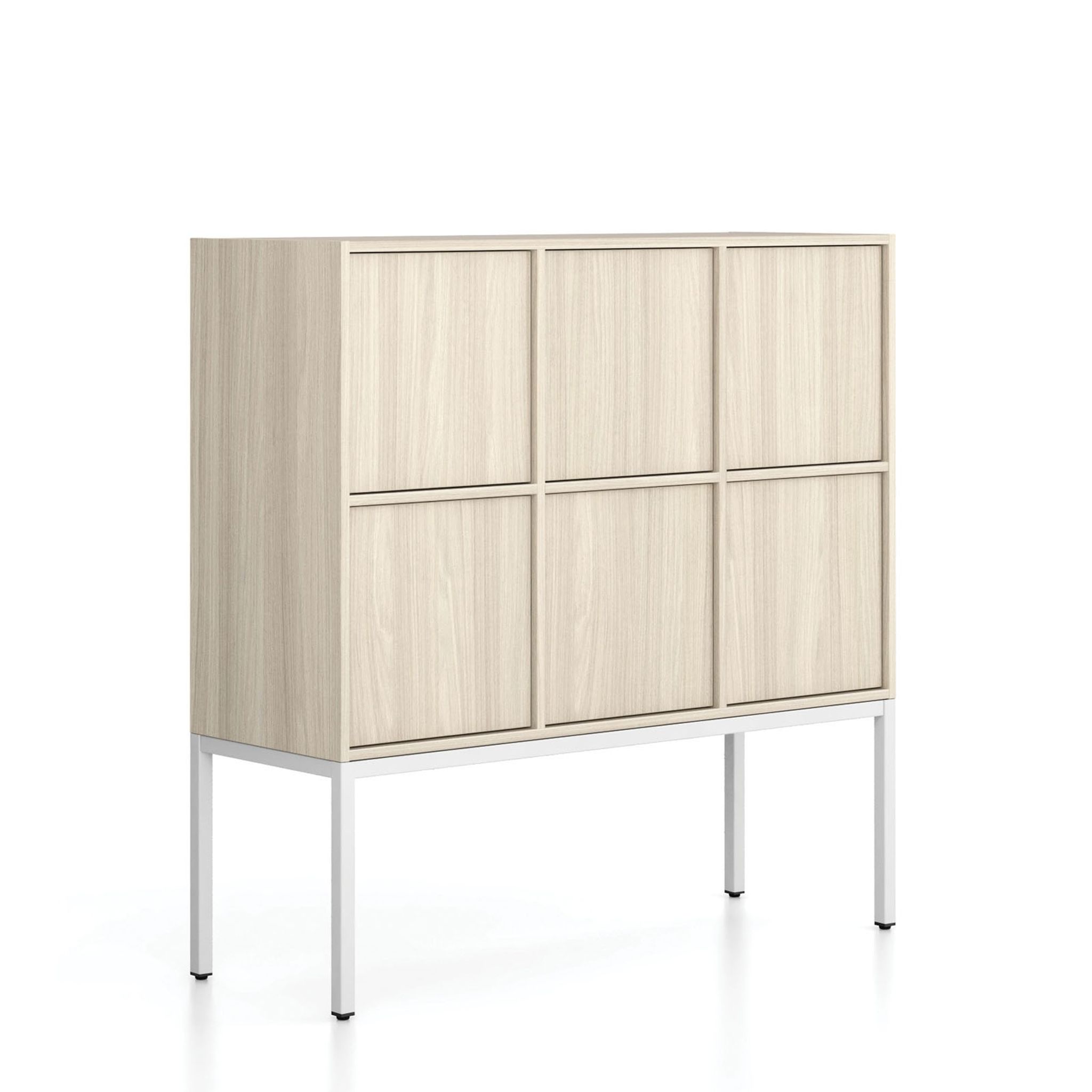 Kancelárska skriňa FRAME, nízka, biela podnož, 6x dvere, 1299 x 450 x 1331 mm, PUSH-lock, dub prírodný