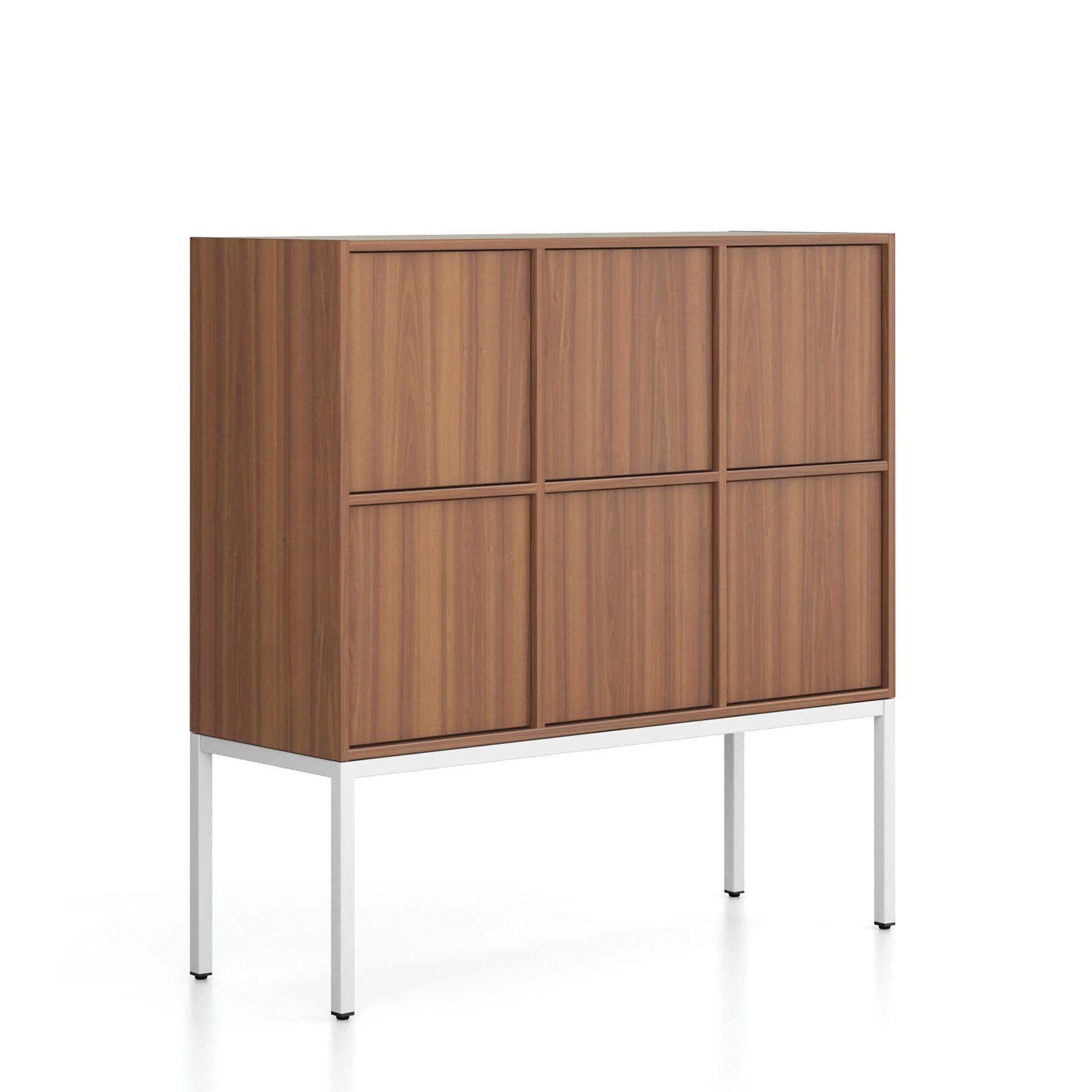 Fotografia produktu: Kancelárska skriňa FRAME, nízka, biela podnož, 6x dvere, 1299 x 450 x 1331 mm, PUSH-lock, orech