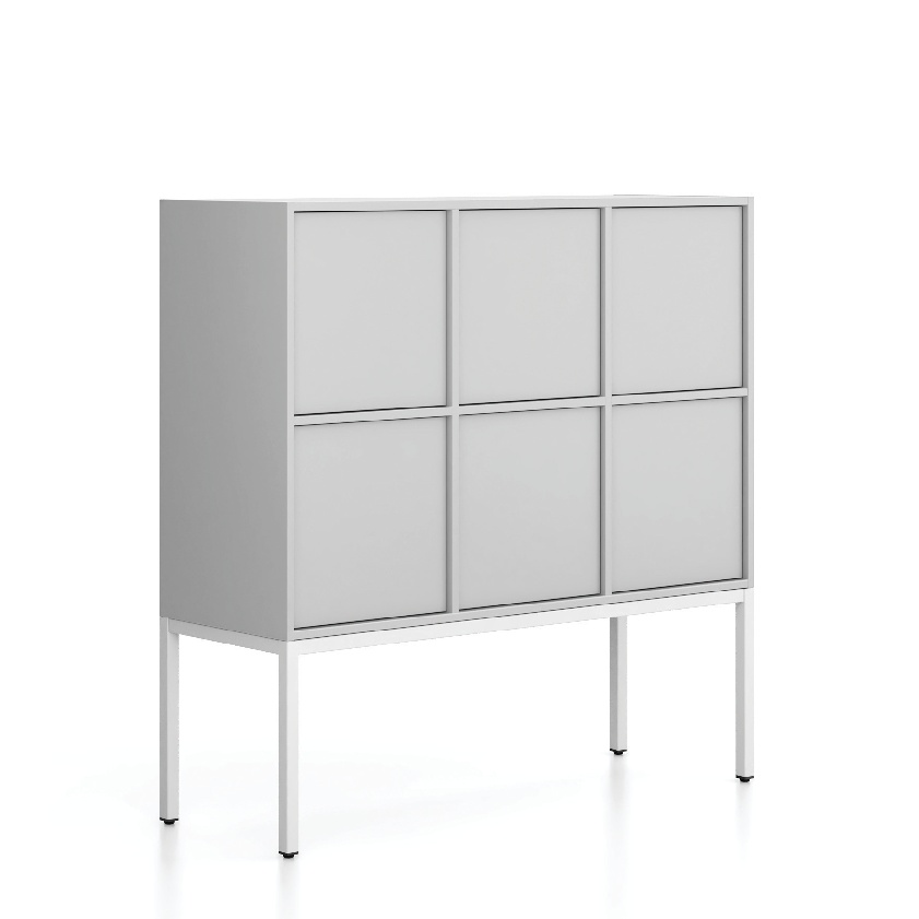 Fotografia produktu: Kancelárska skriňa FRAME, nízka, biela podnož, 6x dvere, 1299 x 450 x 1331 mm, PUSH-lock, sivá