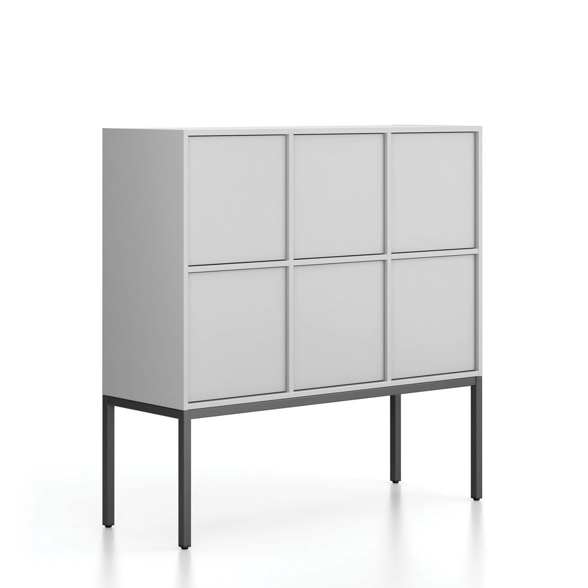 Kancelárska skriňa FRAME, nízka, biela podnož, 6x dvere, 1299 x 450 x 1331 mm, PUSH-lock, sivá