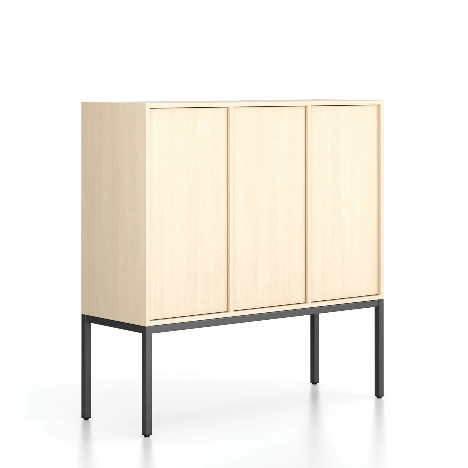 Fotografia produktu: Kancelárska skriňa FRAME, nízka, čierna podnož, 3x dvere, 1299 x 450 x 1331 mm, PUSH-lock, breza