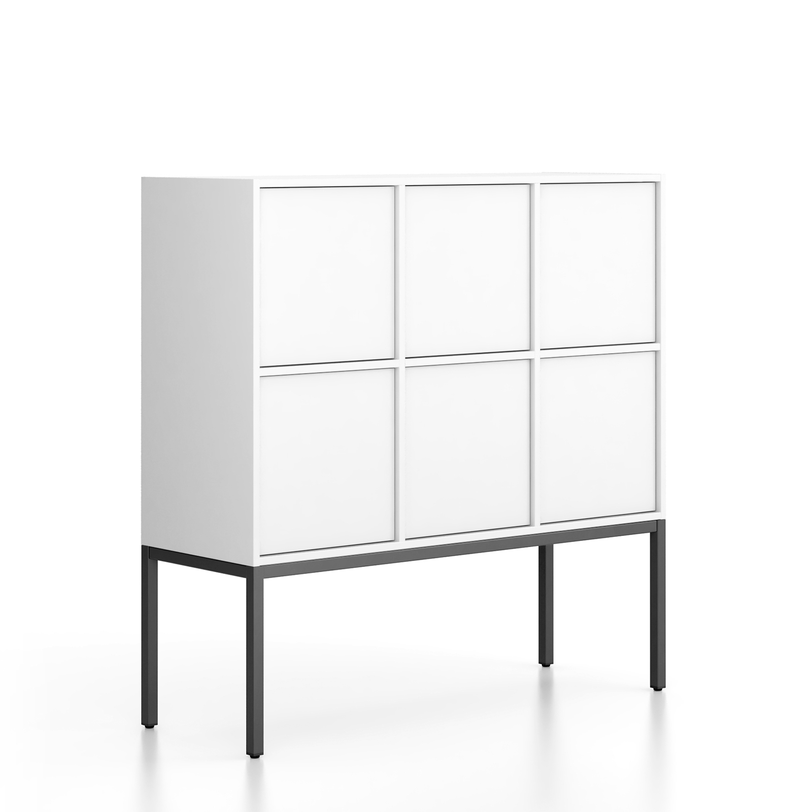 Fotografia produktu: Kancelárska skriňa FRAME, nízka, čierna podnož, 6x dvere, 1299 x 450 x 1331 mm, PUSH-lock, biela