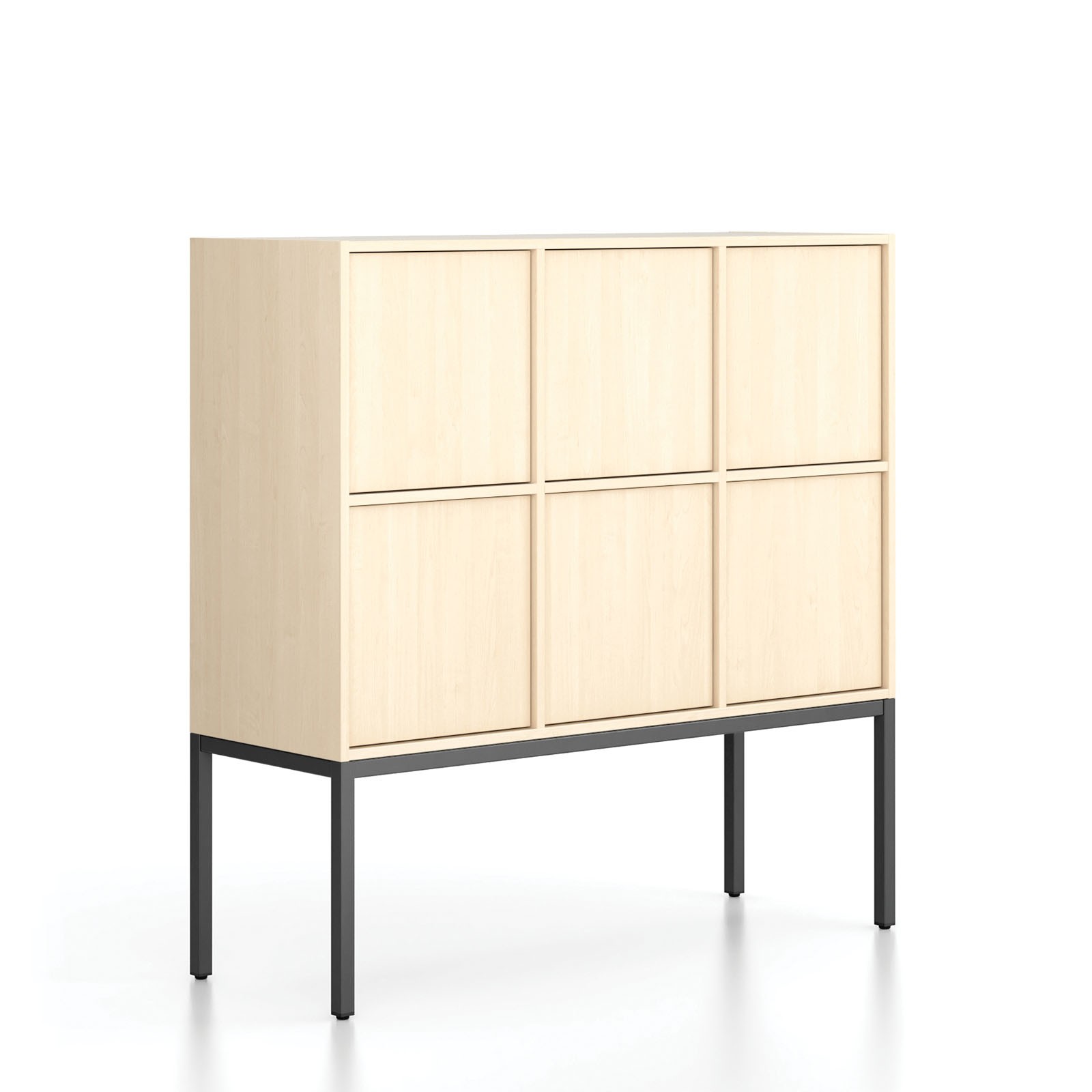 Fotografia produktu: Kancelárska skriňa FRAME, nízka, čierna podnož, 6x dvere, 1299 x 450 x 1331 mm, PUSH-lock, breza