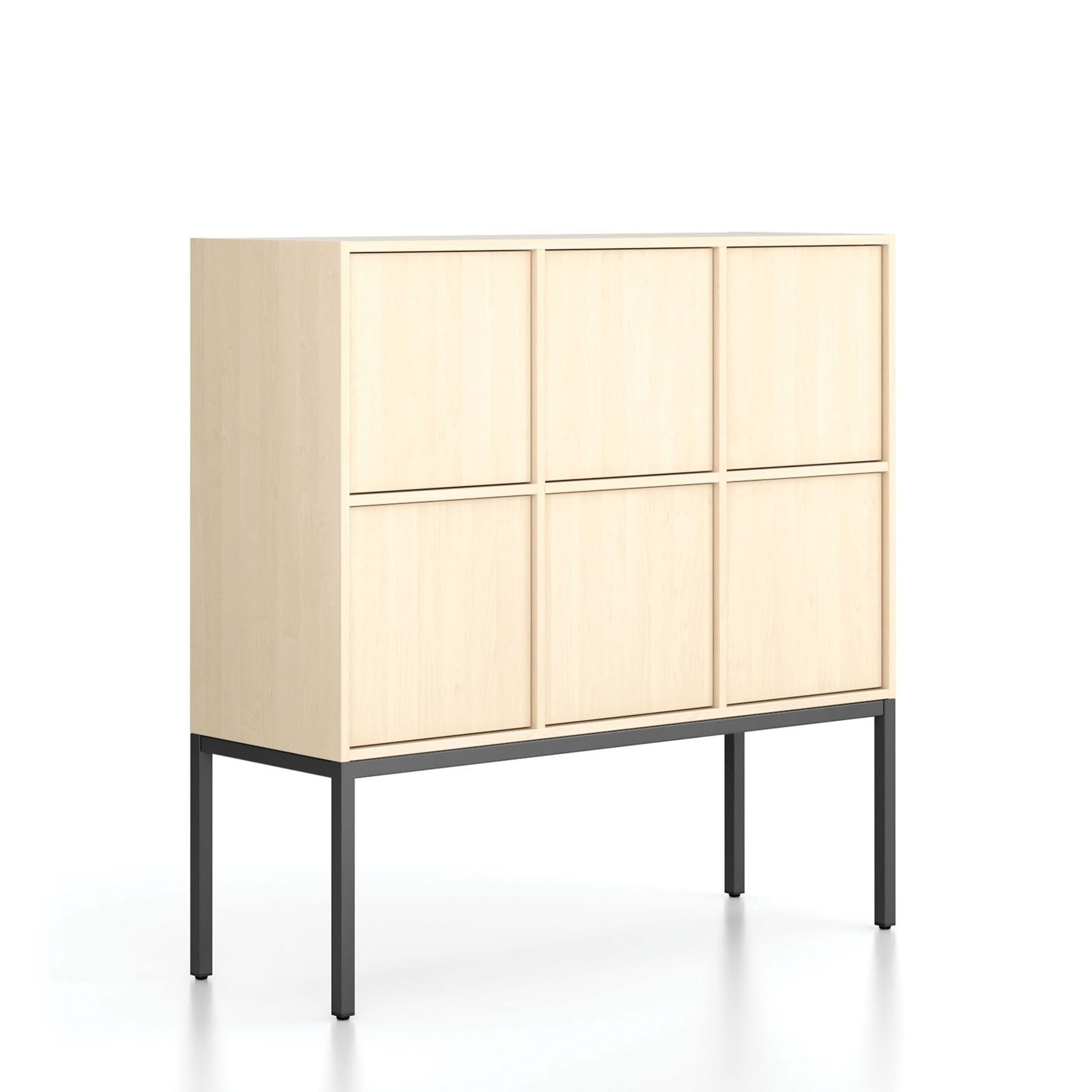 Kancelárska skriňa FRAME, nízka, čierna podnož, 6x dvere, 1299 x 450 x 1331 mm, PUSH-lock, breza
