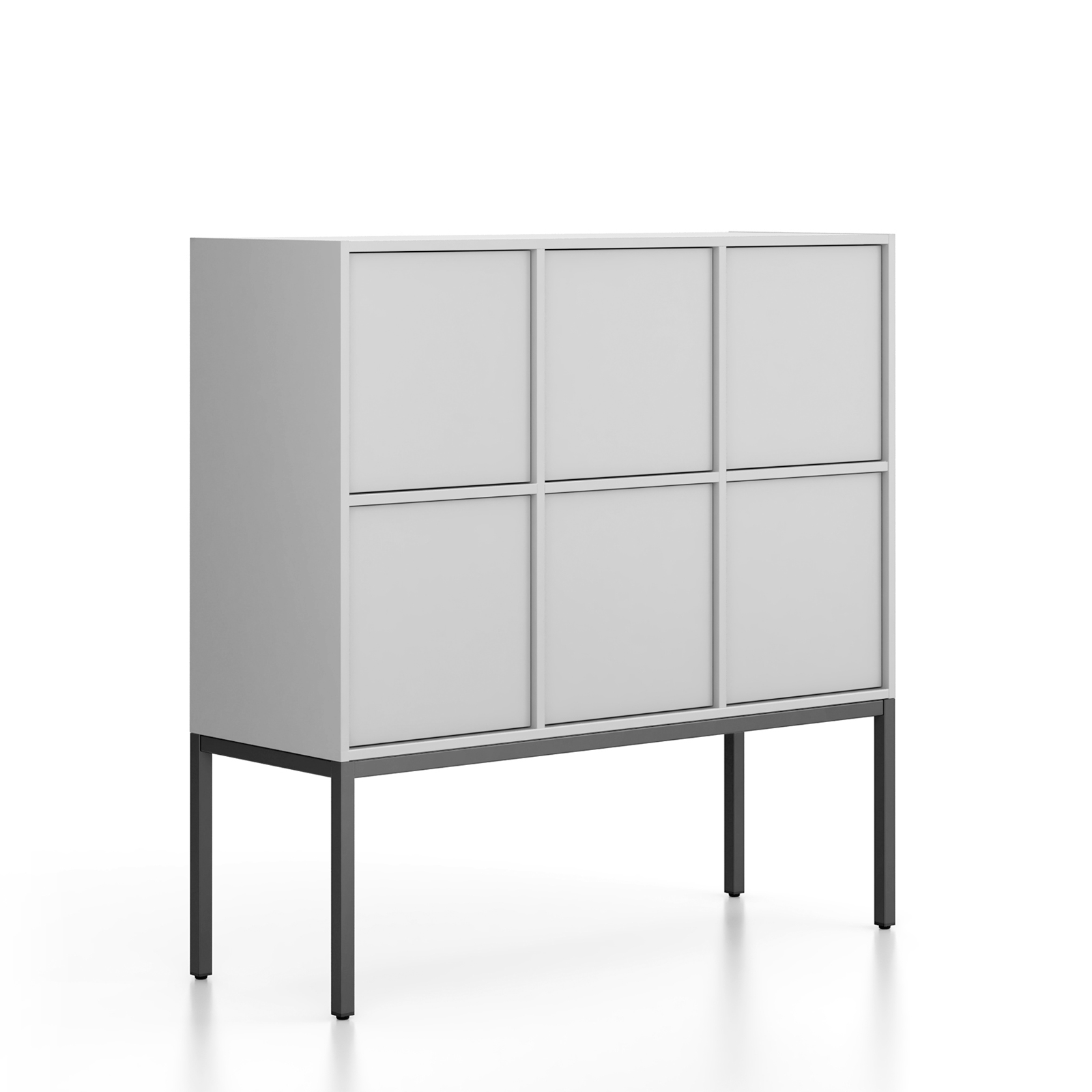 Fotografia produktu: Kancelárska skriňa FRAME, nízka, čierna podnož, 6x dvere, 1299 x 450 x 1331 mm, PUSH-lock, sivá
