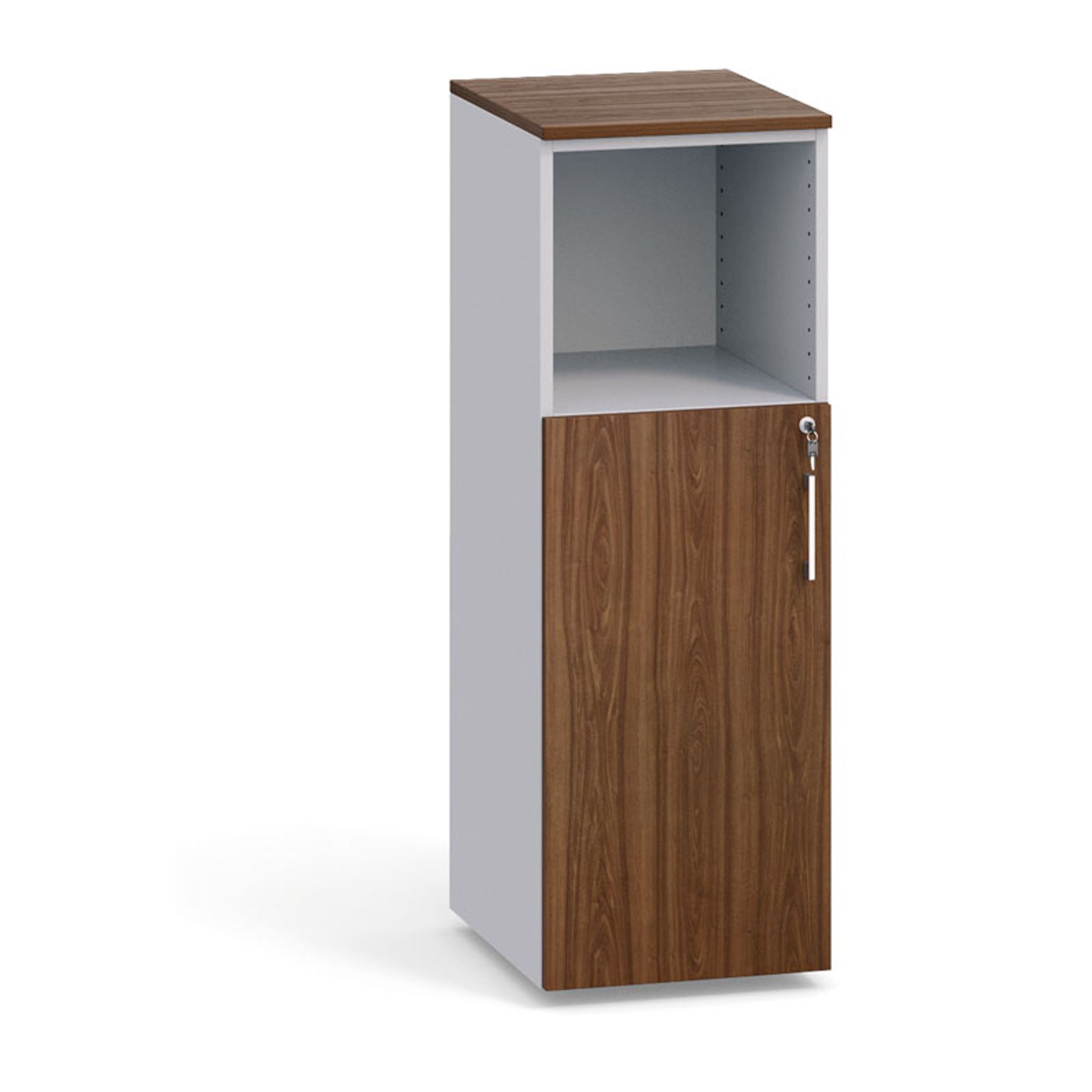 Kancelárska skriňa kombinovaná s dverami PRIMO 2023, 1087 x 400 x 420 mm, sivá / orech