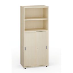 Kancelárska skriňa PRIMO, zasúvacie dvere na 3 poschodia, 800 x 420 x 1781 mm, breza