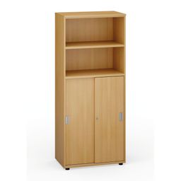 Kancelárska skriňa PRIMO, zasúvacie dvere na 3 poschodia, 800 x 420 x 1781 mm, buk