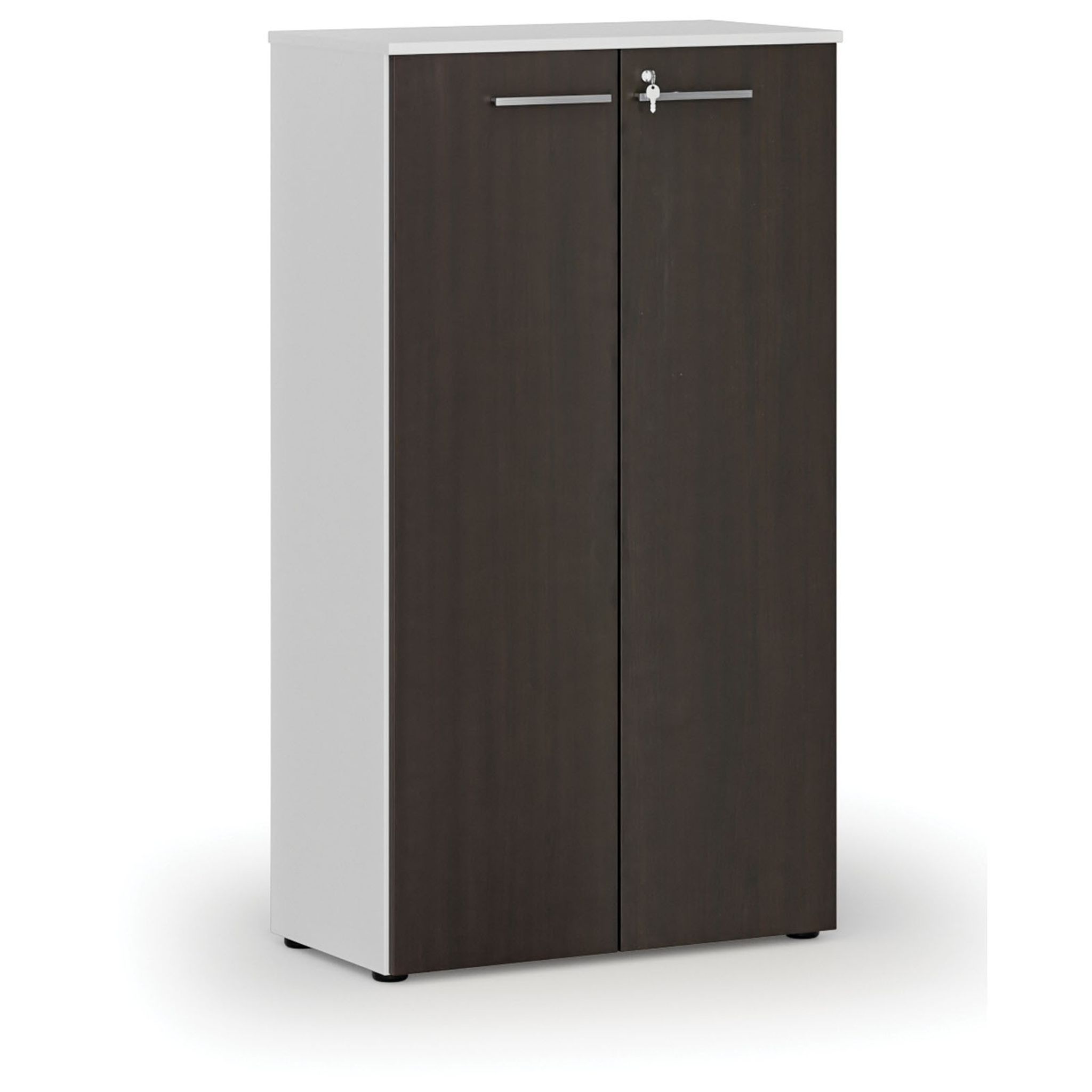Kancelárska skriňa s dverami PRIMO WHITE, 800 x 420 x 1434 mm, biela/wenge