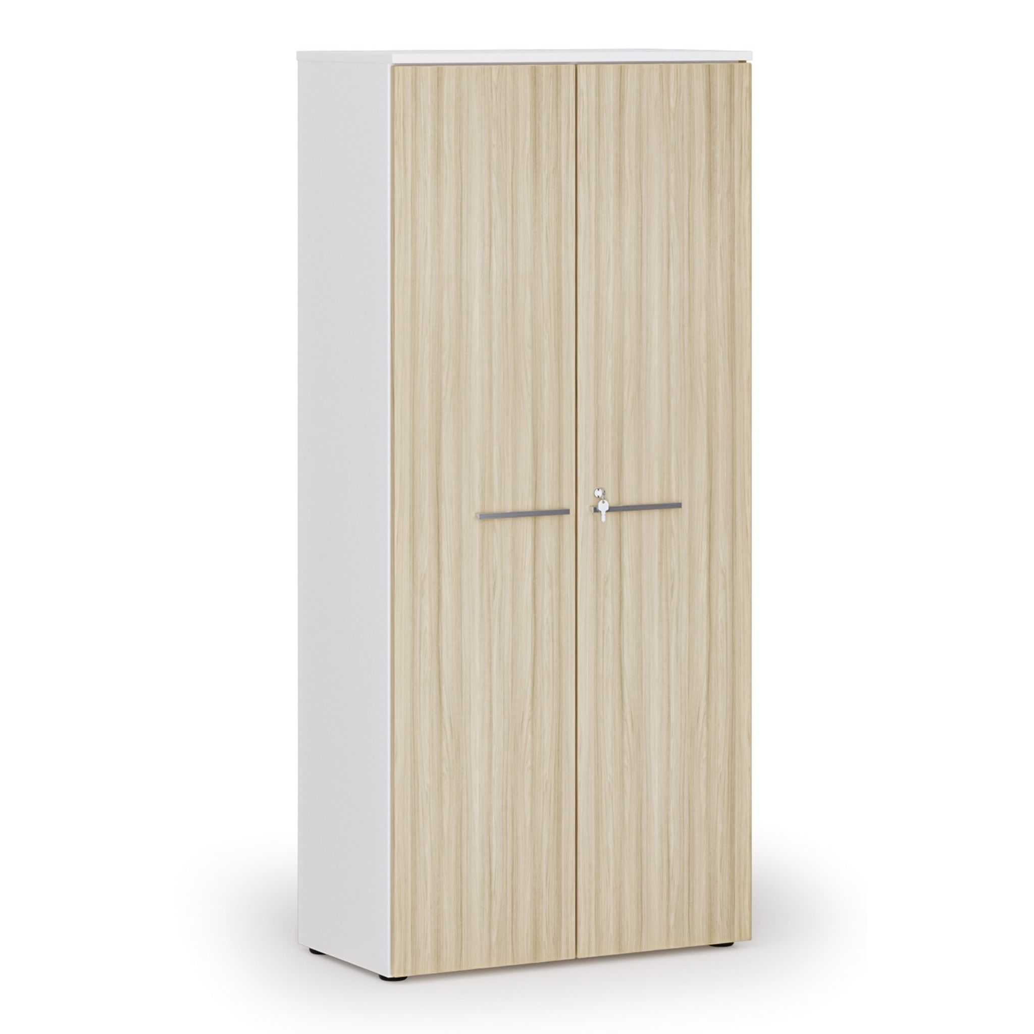 Kancelárska skriňa s dverami PRIMO WHITE, 800 x 420 x 1781 mm, biela/dub prírodná