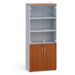 Kancelárska skriňa s kombinovanými dverami PRIMO, 800 x 420 x 1781 mm, sivá / čerešňa