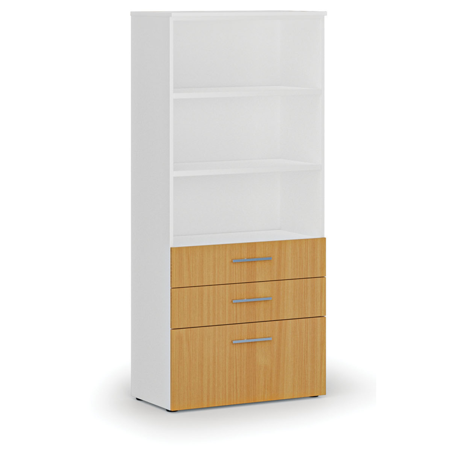 Fotografia produktu: Kancelárska skriňa s kombinovanými zásuvkami PRIMO WHITE, 800 x 420 x 1781 mm, biela/buk