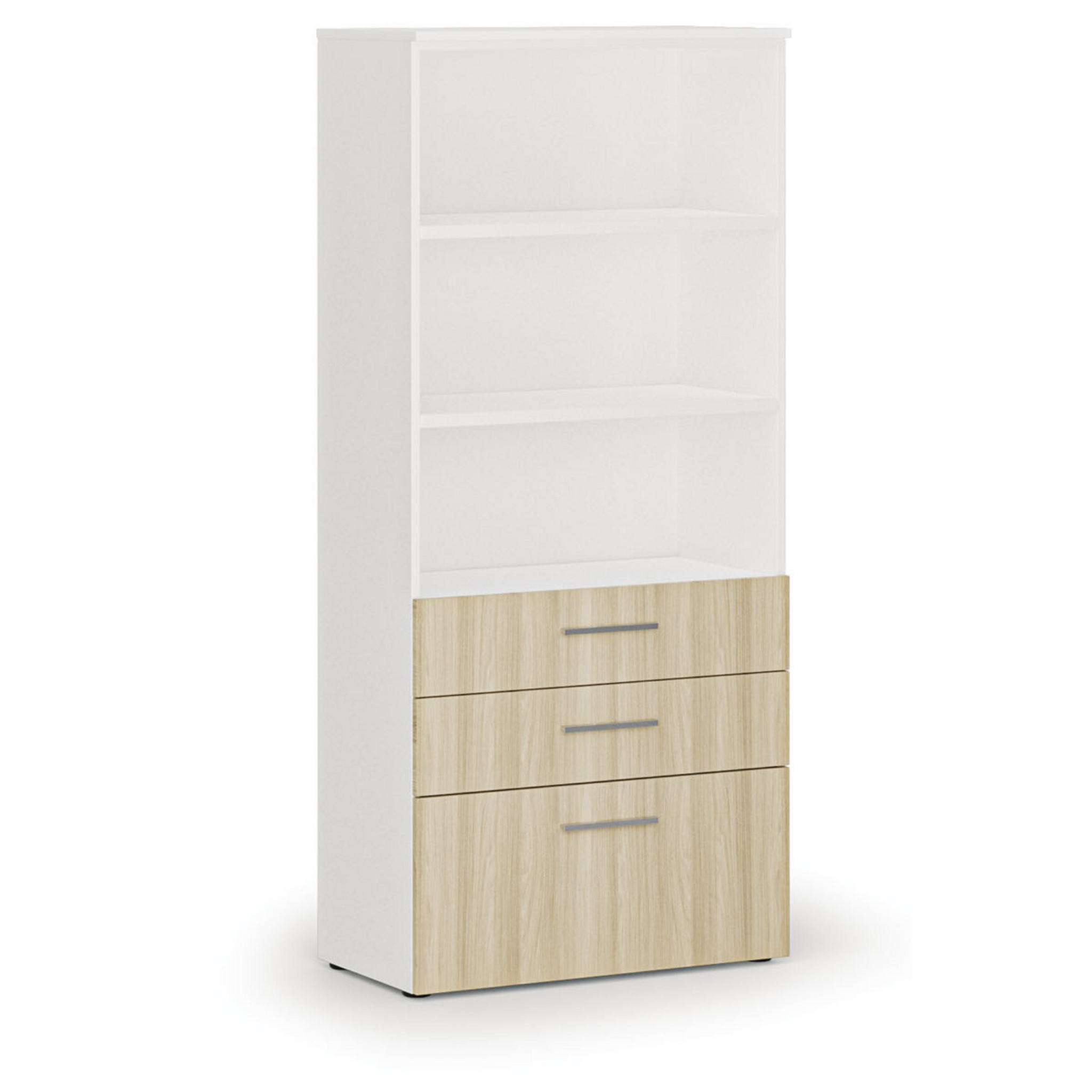 Kancelárska skriňa s kombinovanými zásuvkami PRIMO WHITE, 800 x 420 x 1781 mm, biela/dub pr.