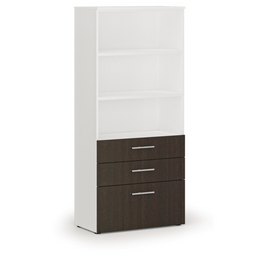 Kancelárska skriňa s kombinovanými zásuvkami PRIMO WHITE, 800 x 420 x 1781 mm, biela/wenge
