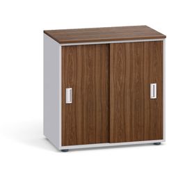 Kancelárska skriňa so zasúvacími dverami PRIMO, 800 x 420 x 740 mm, sivá / orech