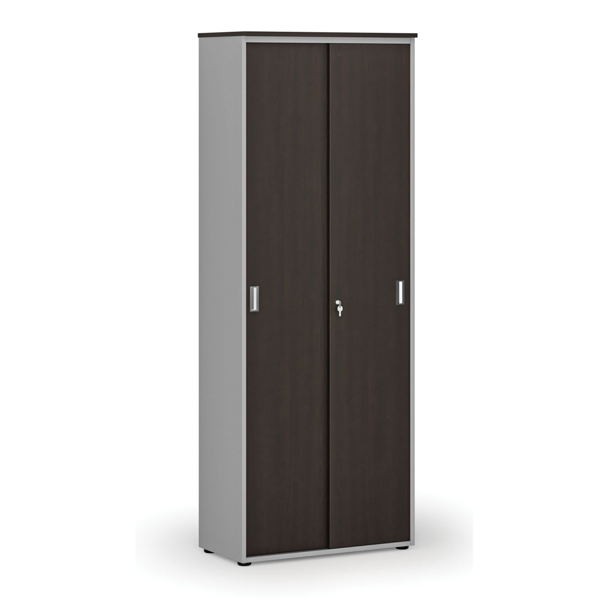 Kancelárska skriňa so zasúvacími dverami PRIMO GRAY, 2128 x 800 x 420 mm, sivá/wenge