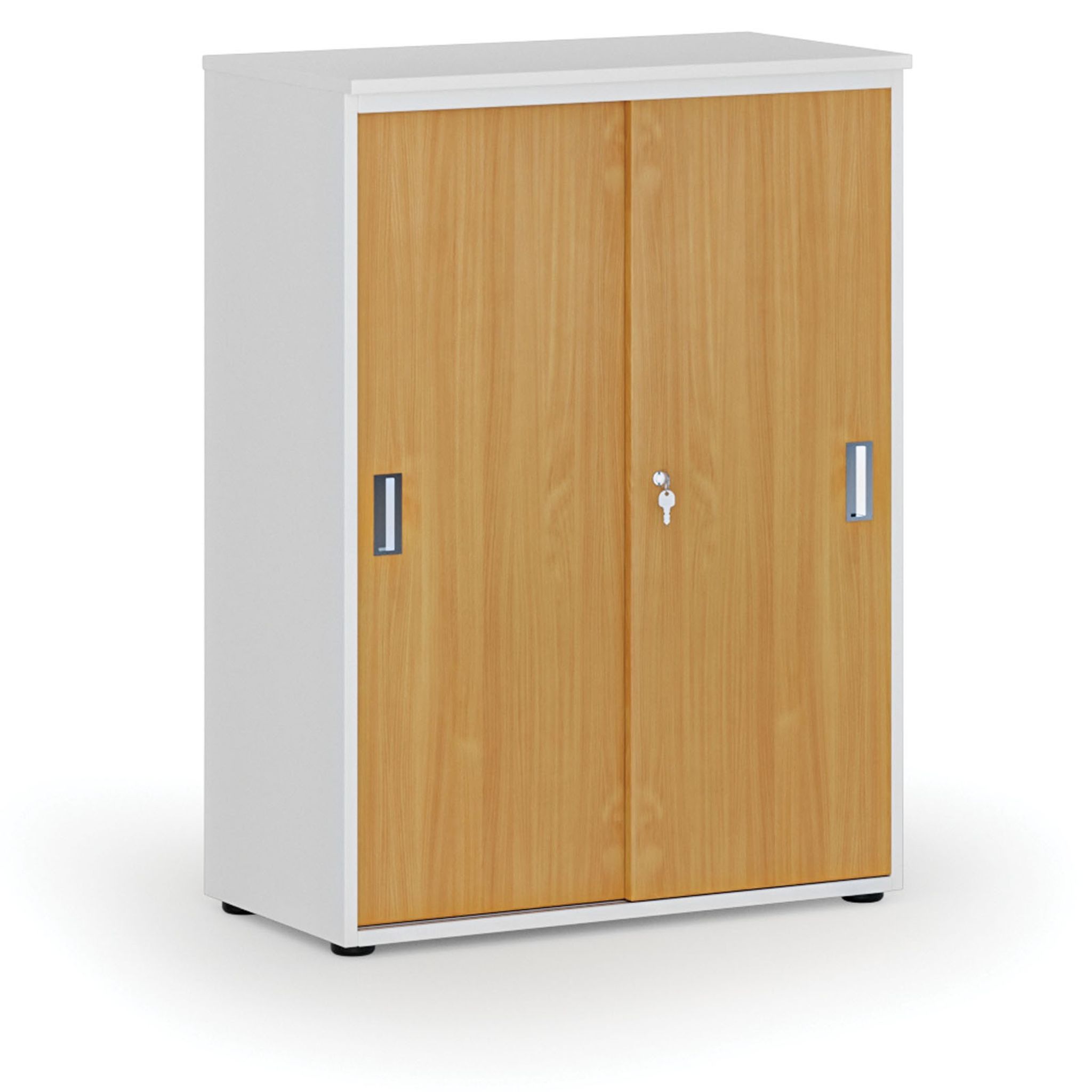 Kancelárska skriňa so zasúvacími dverami PRIMO WHITE, 800 x 420 x 1087 mm, biela/buk
