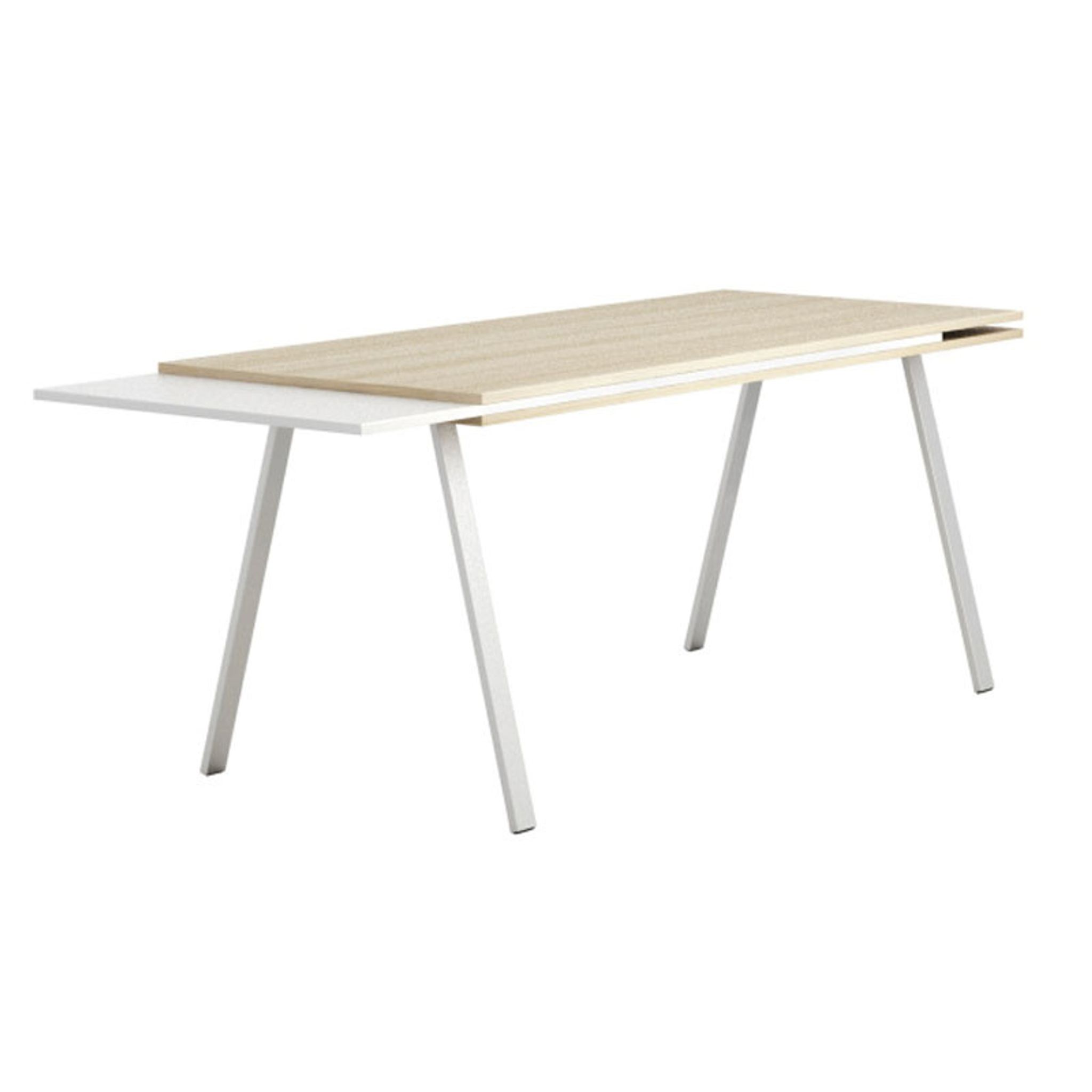 Kancelářský psací stůl LAYERS, výsuvná prostřední deska, 170 cm, bílá / dub přírodní