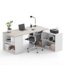 Kancelářský psací stůl s úložným prostorem BLOCK B01, 180 × 160 cm, bílá/dub přírodní