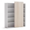 Kancelářský regál s posuvným panelem BLOCK, 1600 x 400 x 1748 mm, dub přírodní