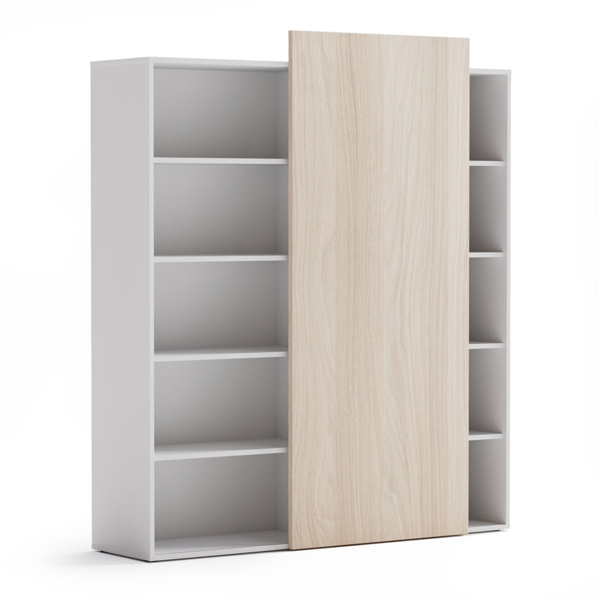Kancelářský regál s posuvným panelem BLOCK, 1600 x 400 x 1748 mm, dub přírodní