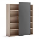 Kancelársky regál s posuvným panelom BLOCK, 1600 × 400 × 1748 mm, prírodný dub/grafitová