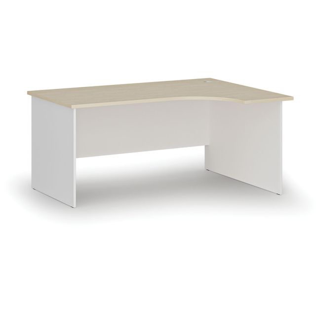Kancelářský rohový pracovní stůl PRIMO WHITE, 1600 x 1200 mm, pravý, bílá/bříza