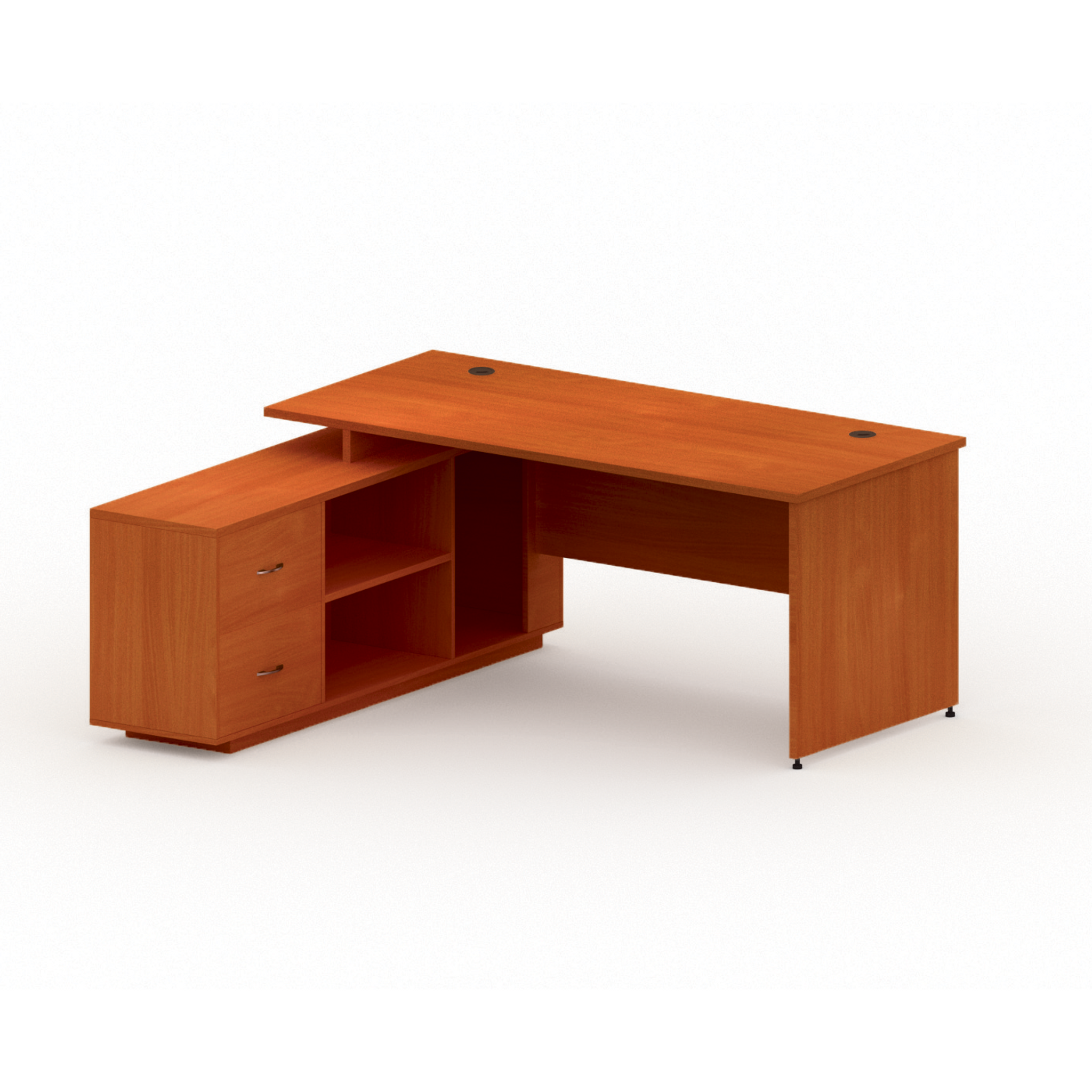 Kancelársky stôl so skrinkou MIRELLI 1600 x 1600 mm, ľavý, čerešňa