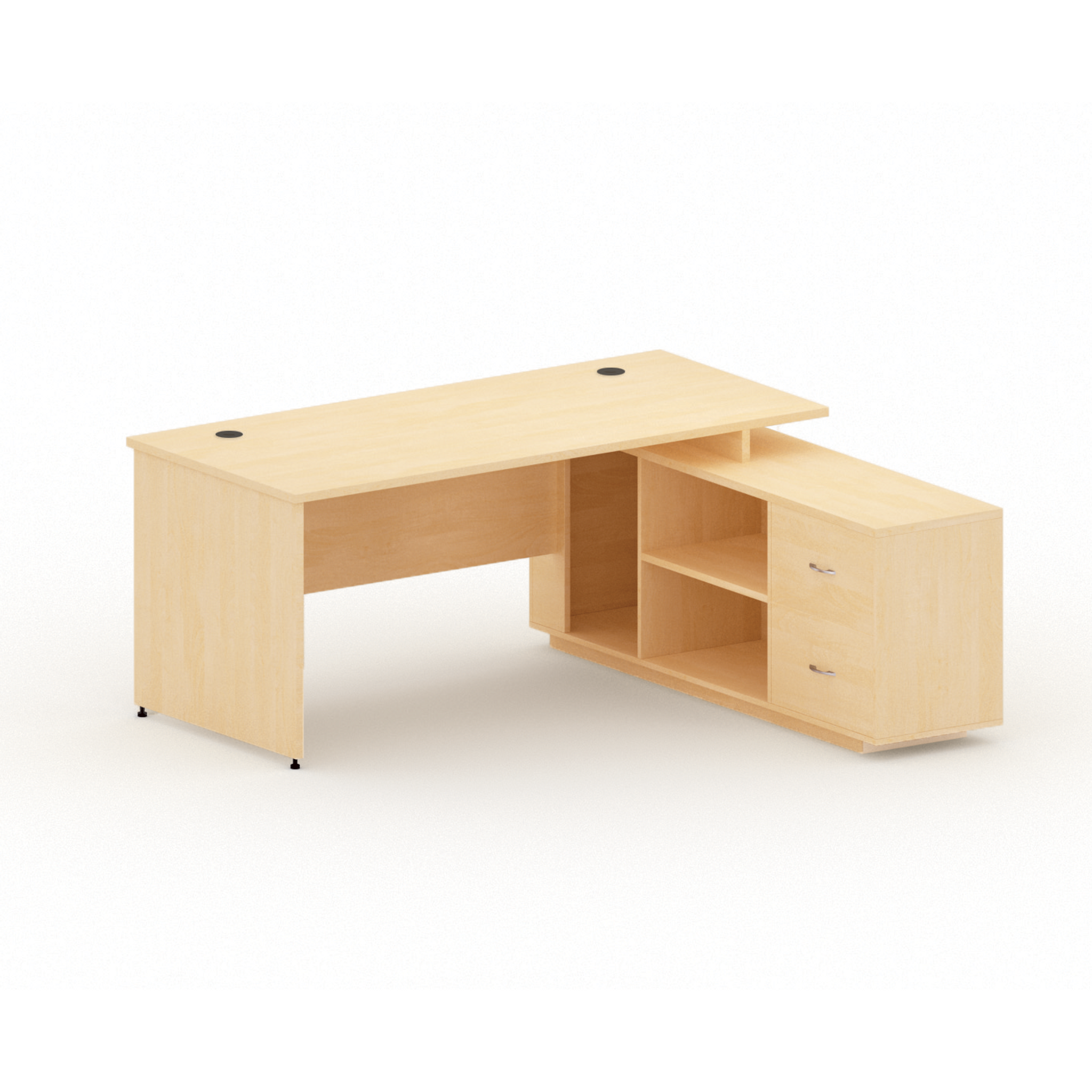 Kancelársky stôl so skrinkou MIRELLI A+ 1600 x 1600 mm, pravý, breza