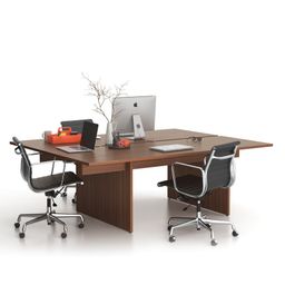 Kancelářský stůl double SOLID + 1x přísed, 210x165 cm, ořech