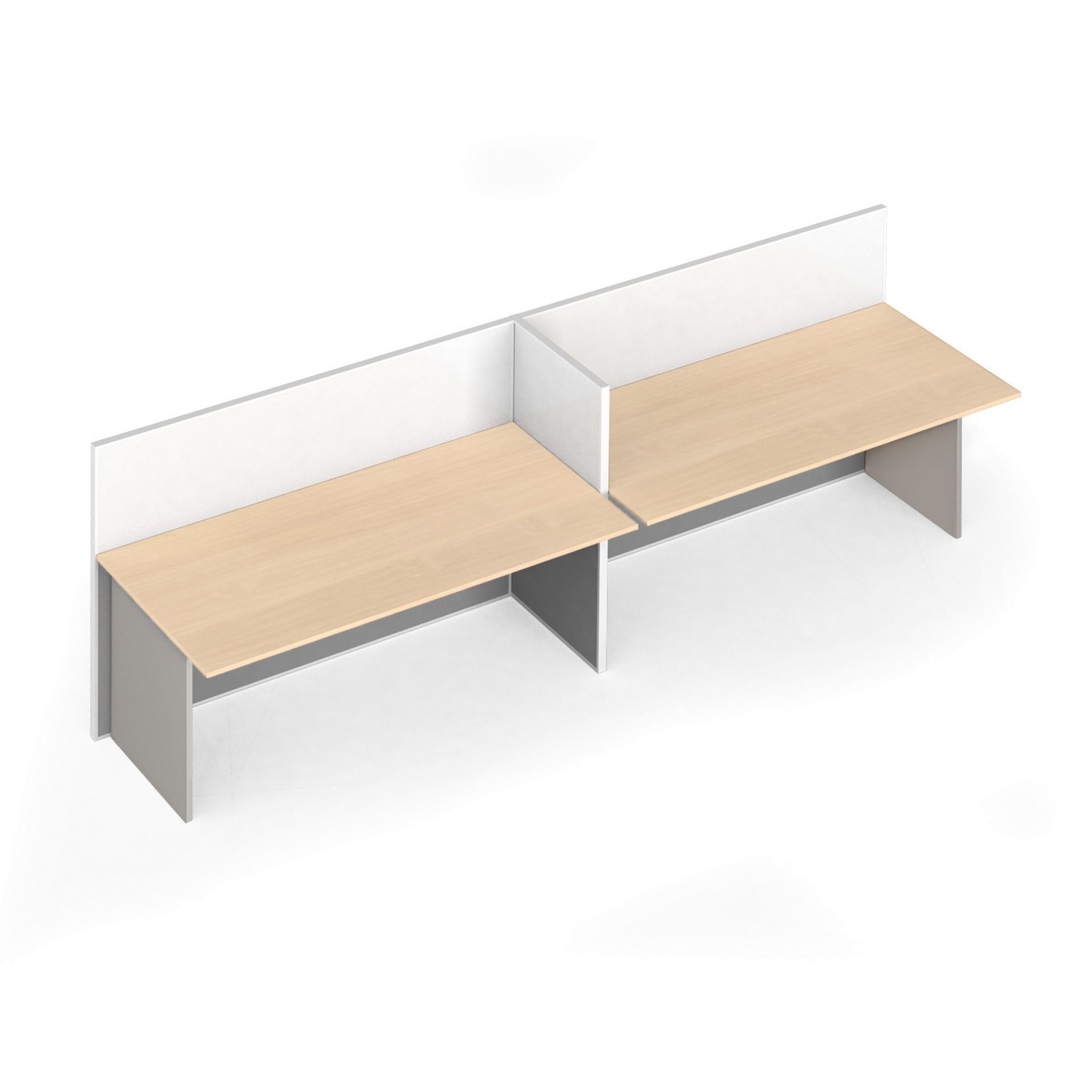 Kancelářský stůl PRIMO s paravanem, 2 místa, magnetická tabule, šedá/bříza