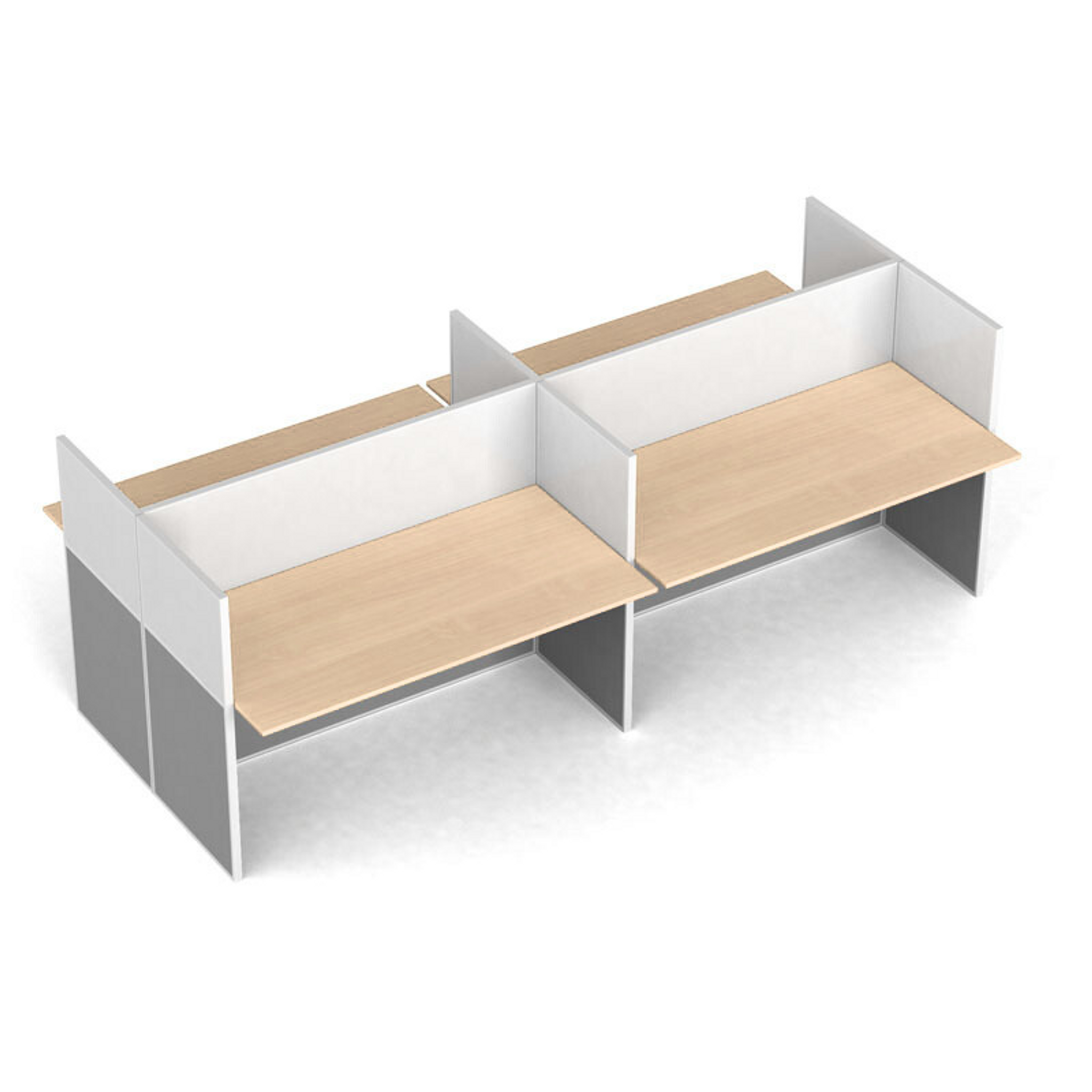 Kancelářský stůl PRIMO s paravany, 4 místa, magnetická tabule, šedá/bříza