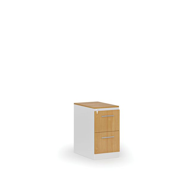 Kartoteka metalowa PRIMO z drewnianym frontem A4, 2 szuflady, biały/buk