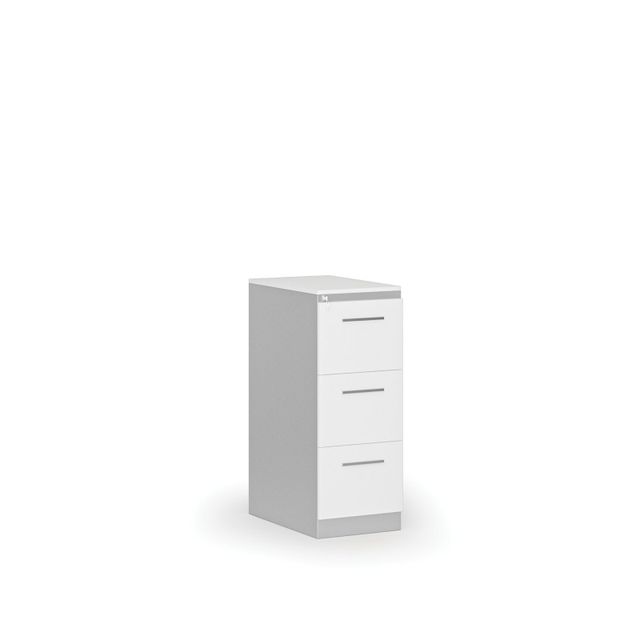 Kartoteka metalowa PRIMO z drewnianym frontem A4, 3 szuflady, szary/biały