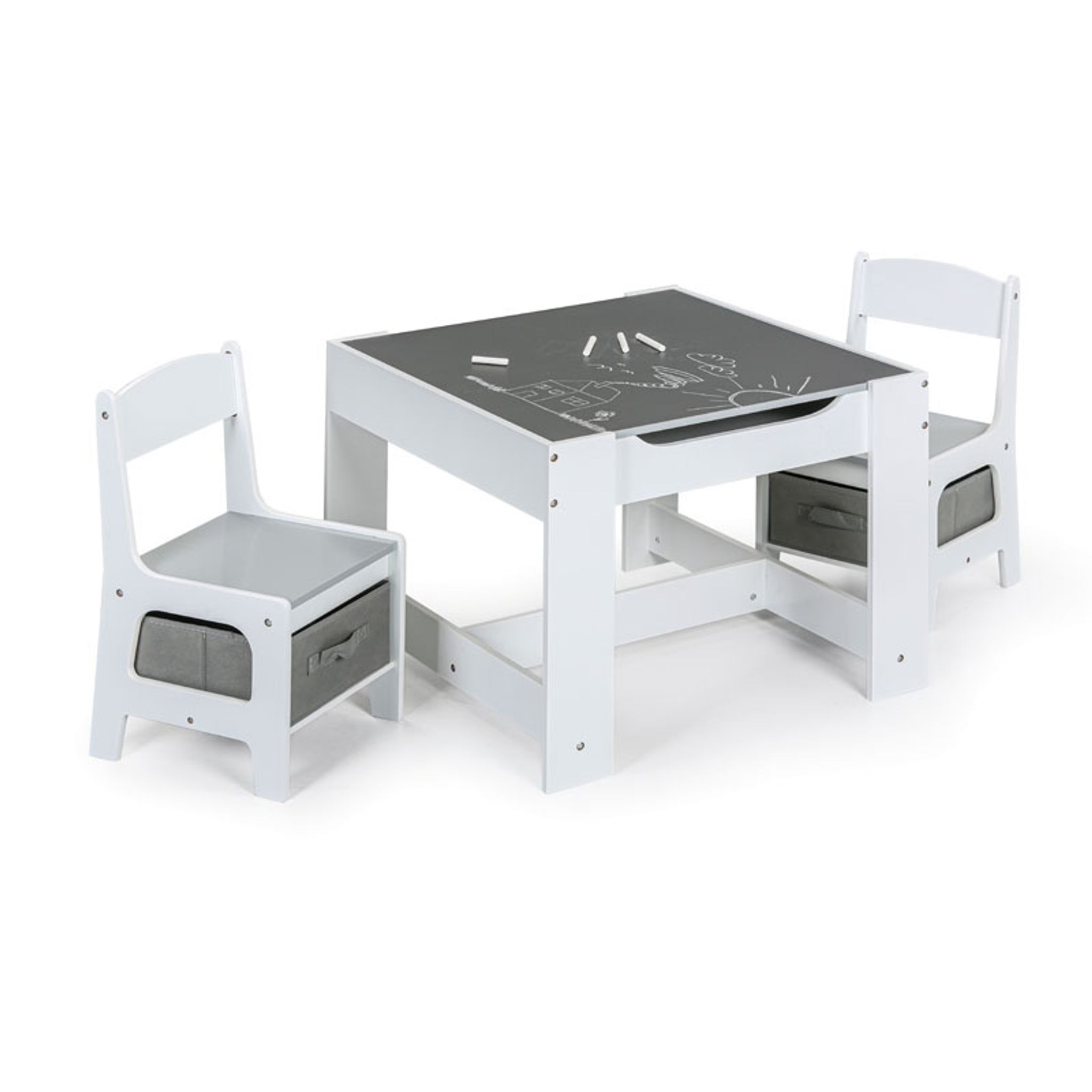 Kindertischset mit 2 MULTI-Stühlen, weiß/grau