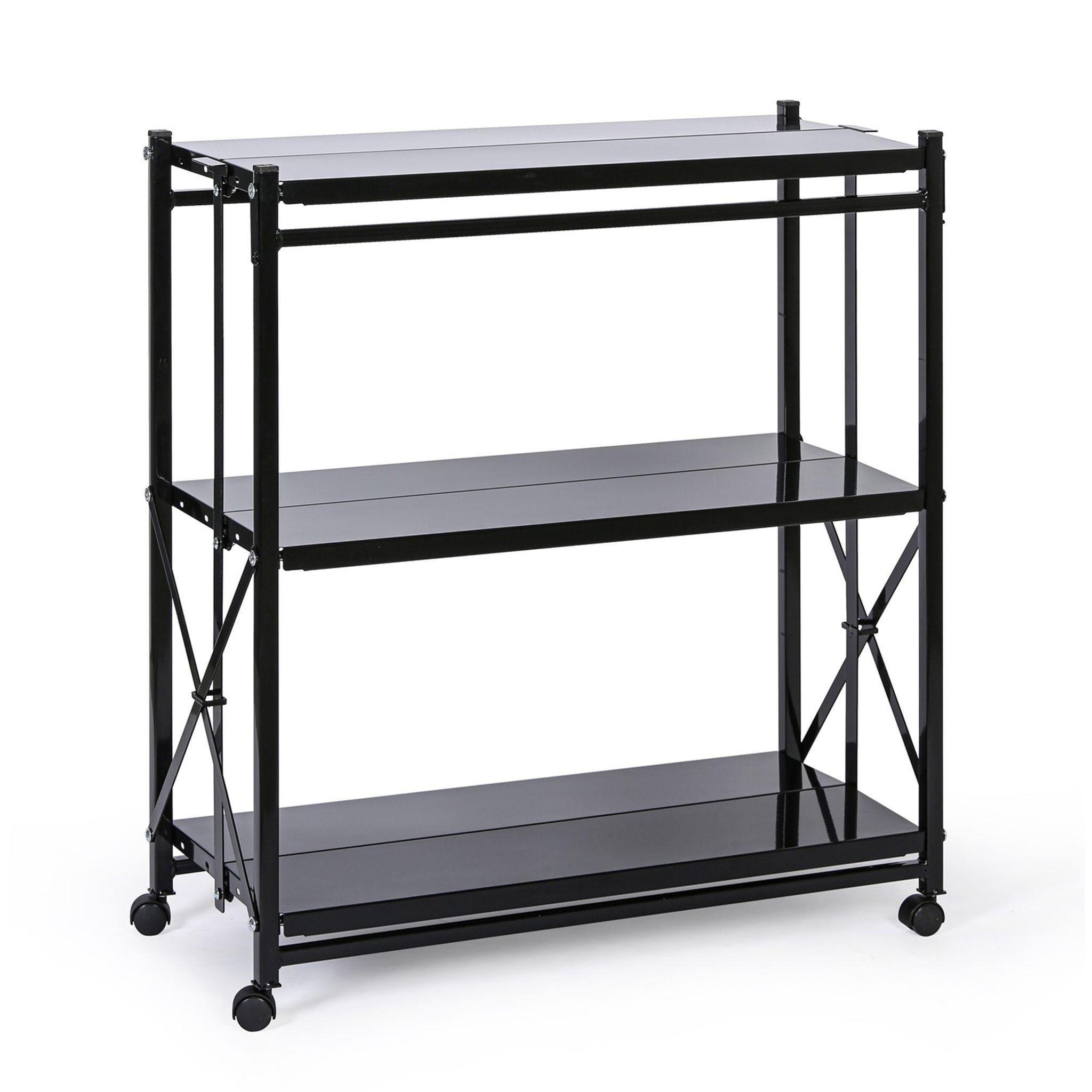 Klappbares Metallregal mit Rollen, 1018 x 930 x 405 mm, schwarz